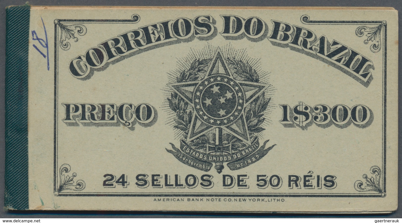 Brasilien: 1906, Definitives 50r. Gree "Pedro Alvares Cabral", Complete Booklet "1$300" Comprising F - Gebraucht