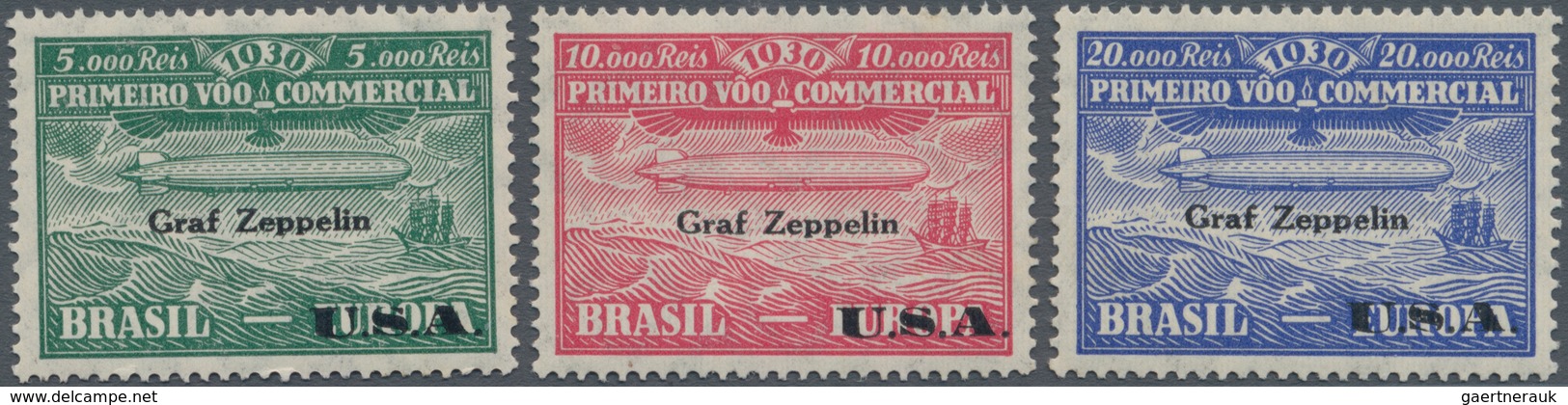 Brasilien - Privatflugmarken Zeppelin: 1930, Overprints "Graf Zeppelin U.S.A.", 5000r.-20000r., Comp - Airmail (Private Companies)