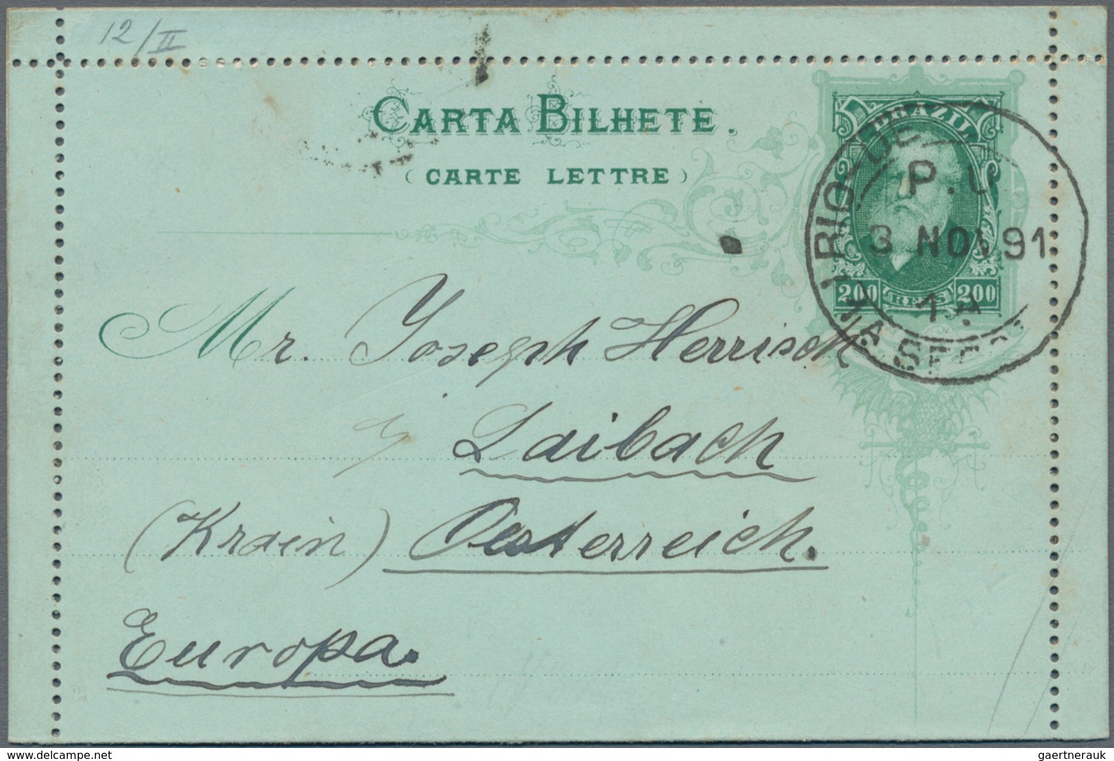 Brasilien - Ganzsachen: 1884, Two Letter Cards 200 R Green On Greenish In Different Types (frame Per - Postal Stationery