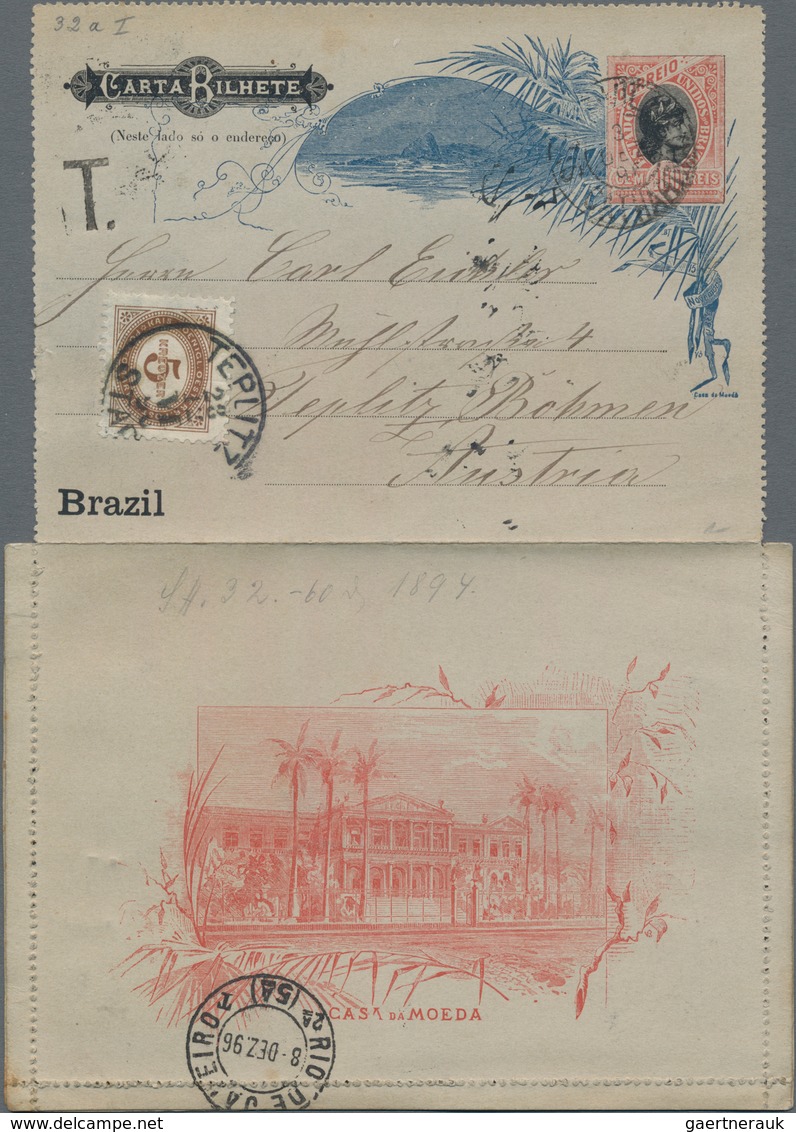 Brasilien - Ganzsachen: 1894, Letter Card 100 R Red/black Sent Via "RIO DE JANEIRO 8 DEZ 96" To Tepl - Postal Stationery
