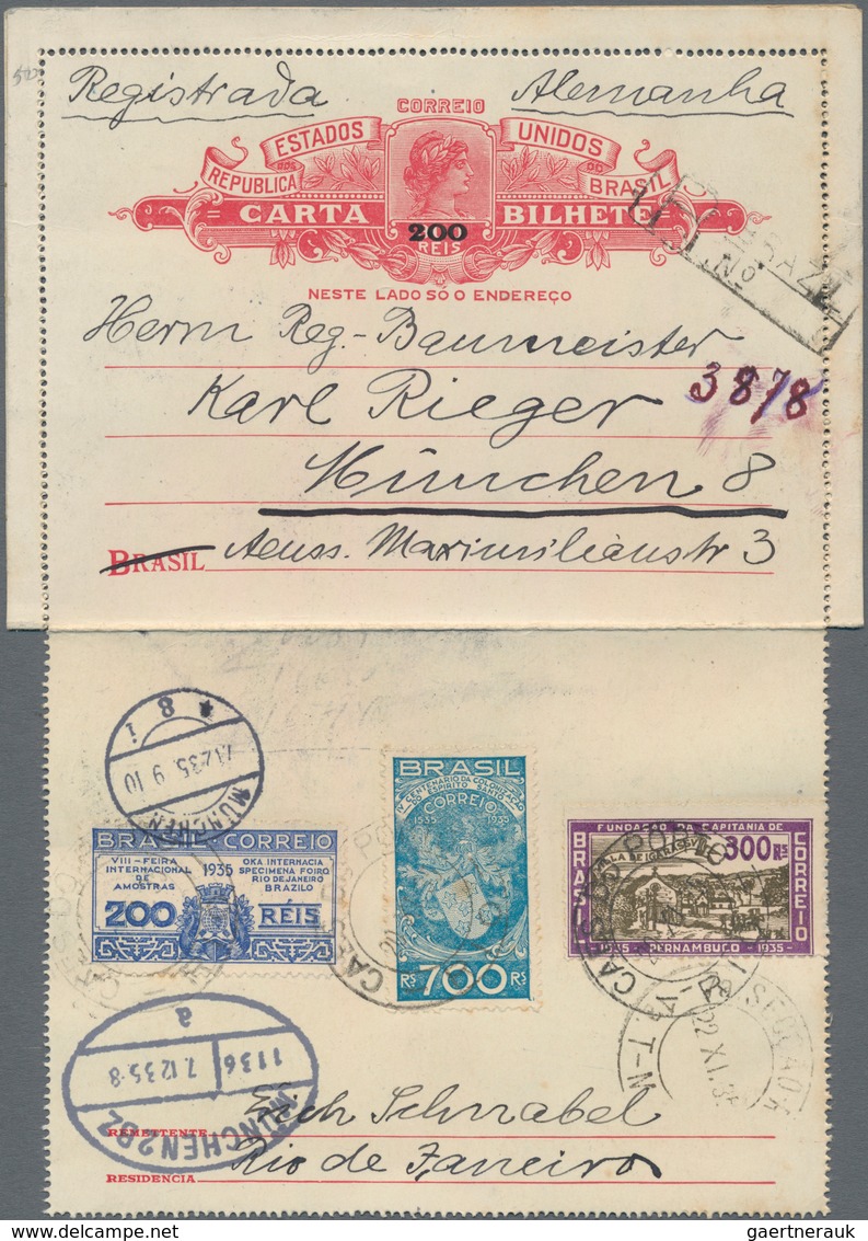 Brasilien - Ganzsachen: 1931, Letter Card With Reduced Rate "200" On 300 R Red Uprated 200 R, 300 R - Ganzsachen