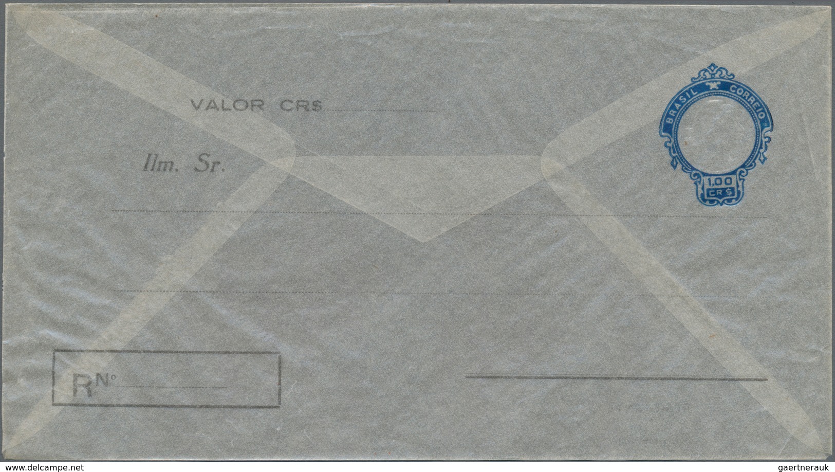 Brasilien - Ganzsachen: 1948, Rare Registered Stationery Envelope 1,00 CRS Blue On Transparent Glass - Ganzsachen