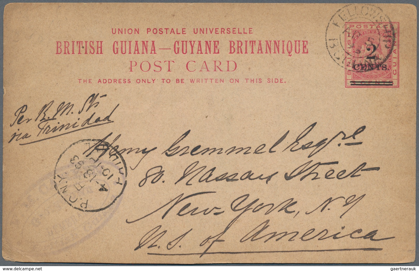 Britisch-Guyana - Ganzsachen: 1893/1911, Two Commercially Used Stationeries: Card 2c. On 3c. Rose Fr - Other & Unclassified