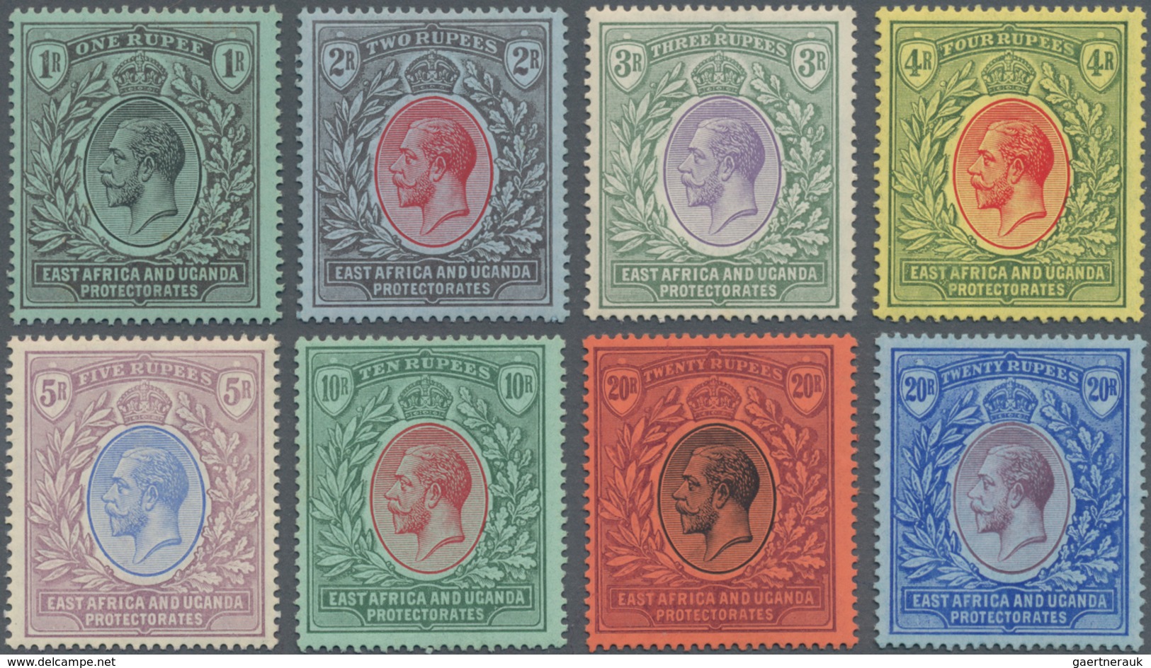 Britisch-Ostafrika Und Uganda: 1912/1918, KGV Part Set Of Eight With Wmk. Mult. Crown CA From 1r. Bl - East Africa & Uganda Protectorates