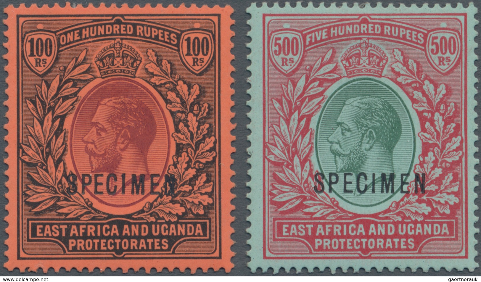 Britisch-Ostafrika Und Uganda: 1912/1921, Definitives KGV, 100r. Purple And Black/red And 500r. Gree - Herrschaften Von Ostafrika Und Uganda