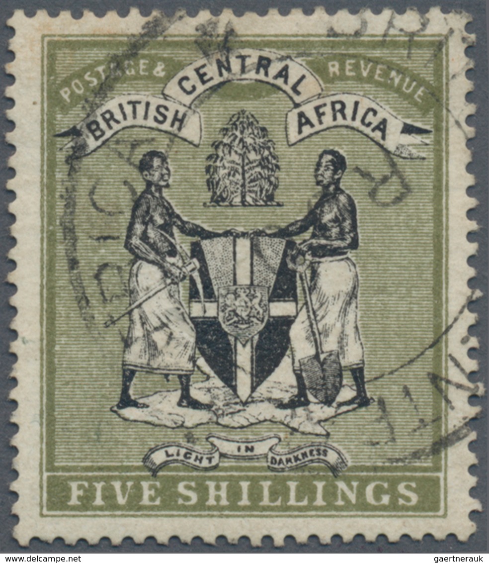 Britisch-Zentralafrika: 1895, Coat Of Arms 5s. Black And Olive Without Wmk. Fine Used And Scarce! SG - Other & Unclassified