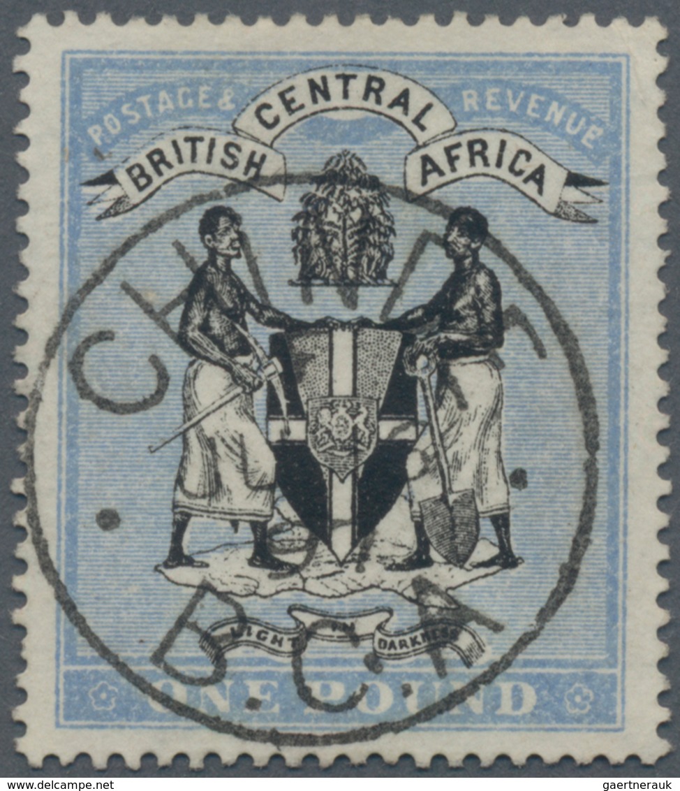 Britisch-Zentralafrika: 1896, 1₤ Blue/black With Central Postmark "CHINDE B.C.A.", Signed Brun And R - Other & Unclassified