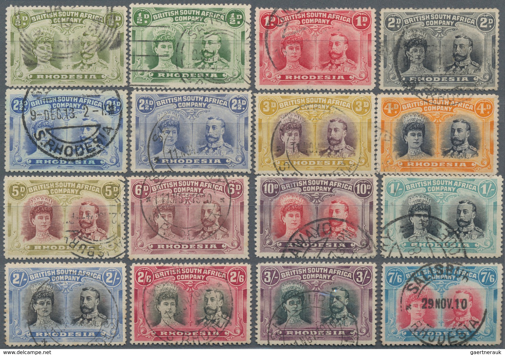 Britische Südafrika-Gesellschaft: 1910, Double Heads, 1/2 P - 7 Sh. (without 8 P And 5 Sh), Fine Per - Unclassified