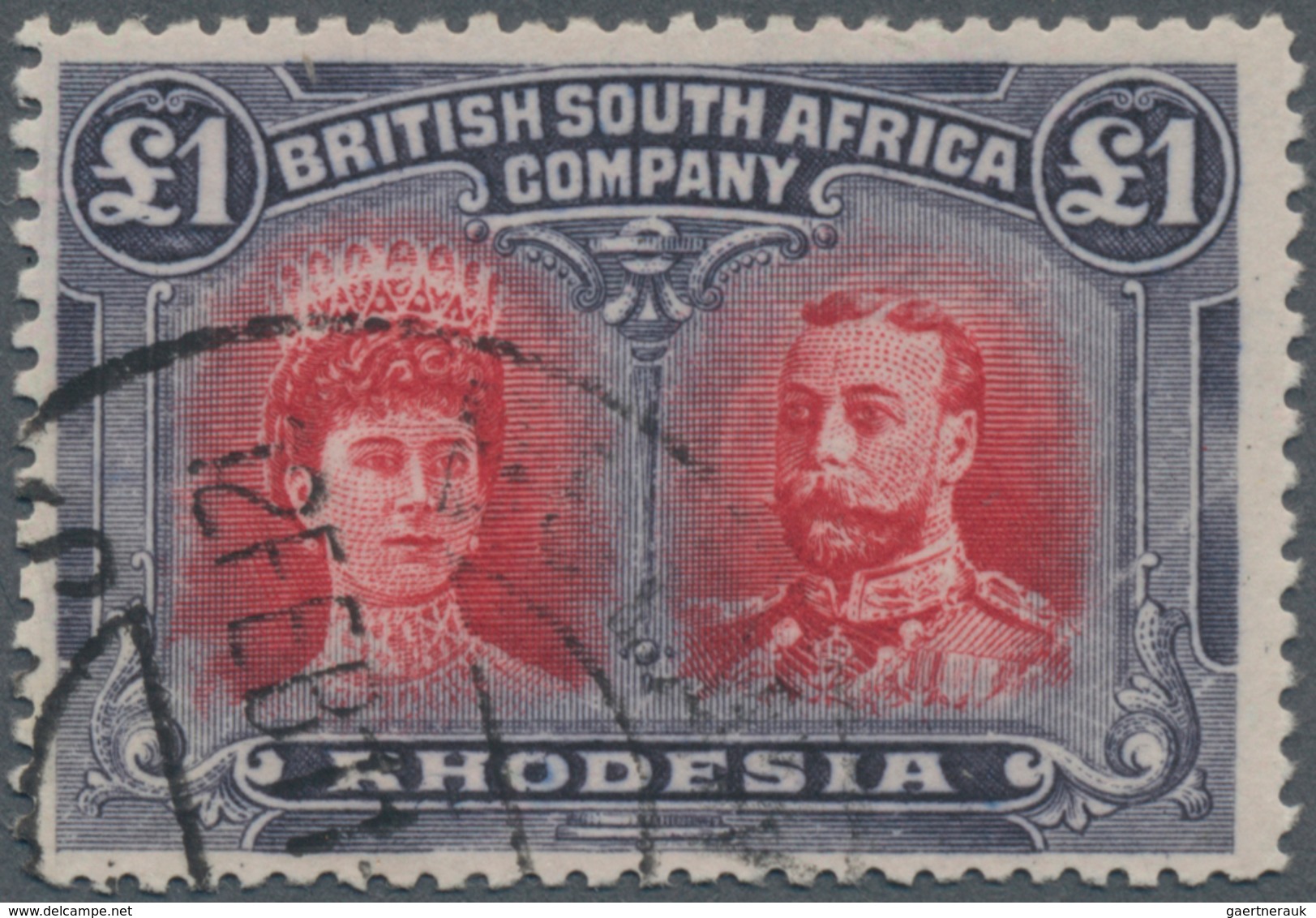 Britische Südafrika-Gesellschaft: 1910, Double Heads, 1 £, Bluish-slate/carmine-red, Some Imperfecti - Unclassified