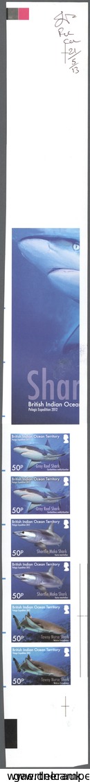 Britisches Territorium Im Indischen Ozean: 2016, Sharks, Two IMPERFORATE Proof Se-tenant Strips Of S - Other & Unclassified