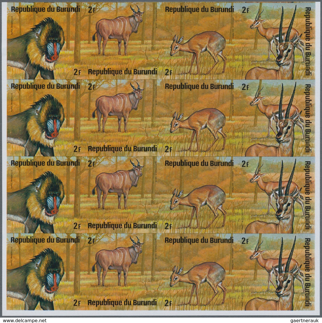 Burundi: 1975, African Animals (rhinoceros, Snake, Gazelle, Desert Fox, Birds, Mandrill Etc.) Comple - Gebraucht