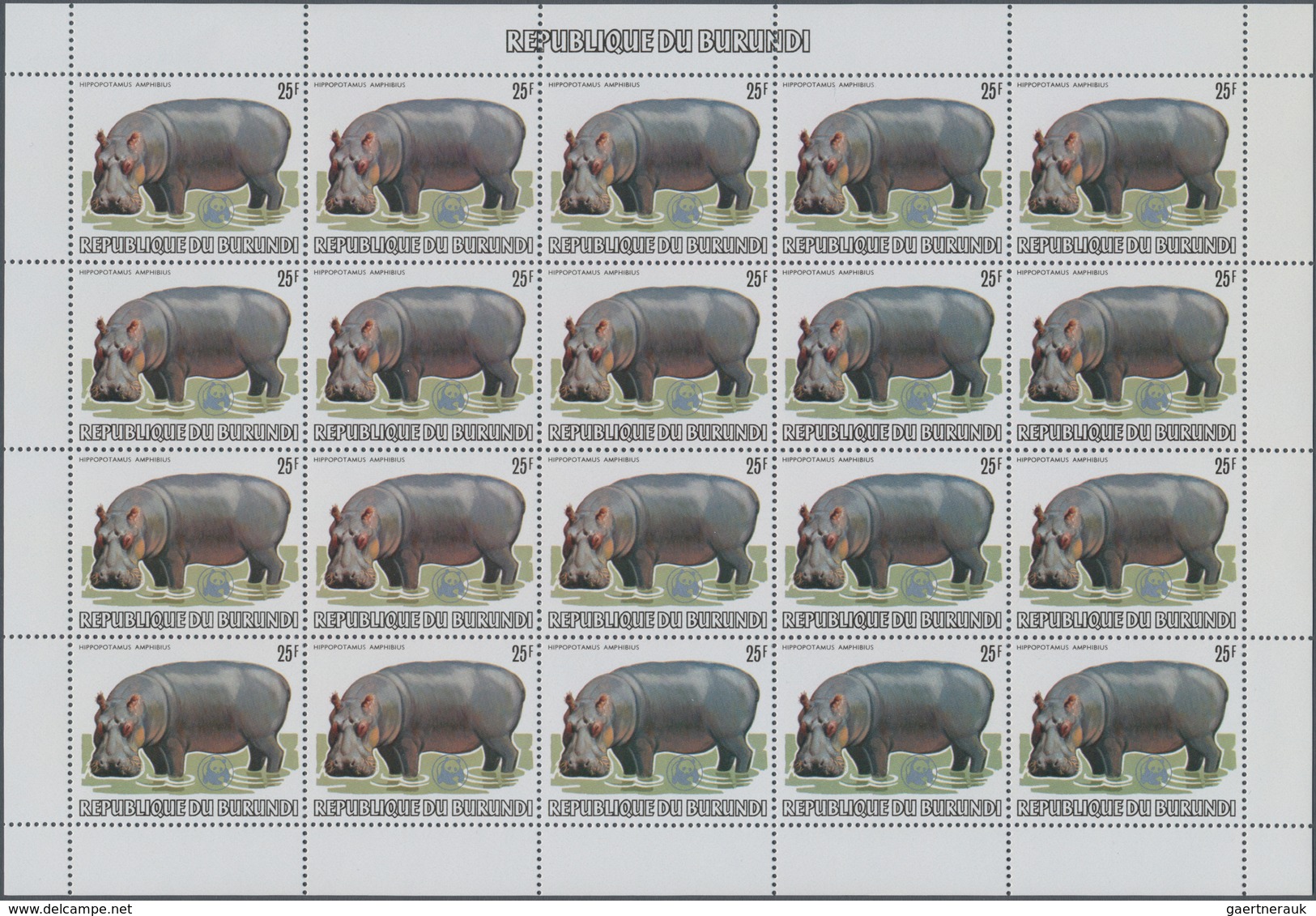 Burundi: 1982. AFRICAN WILDLIFE. Complete set of 13 from 2fr. to 85fr. in complete sheets of 20 stam