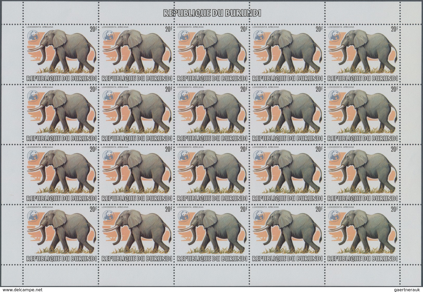 Burundi: 1982. AFRICAN WILDLIFE. Complete set of 13 from 2fr. to 85fr. in complete sheets of 20 stam