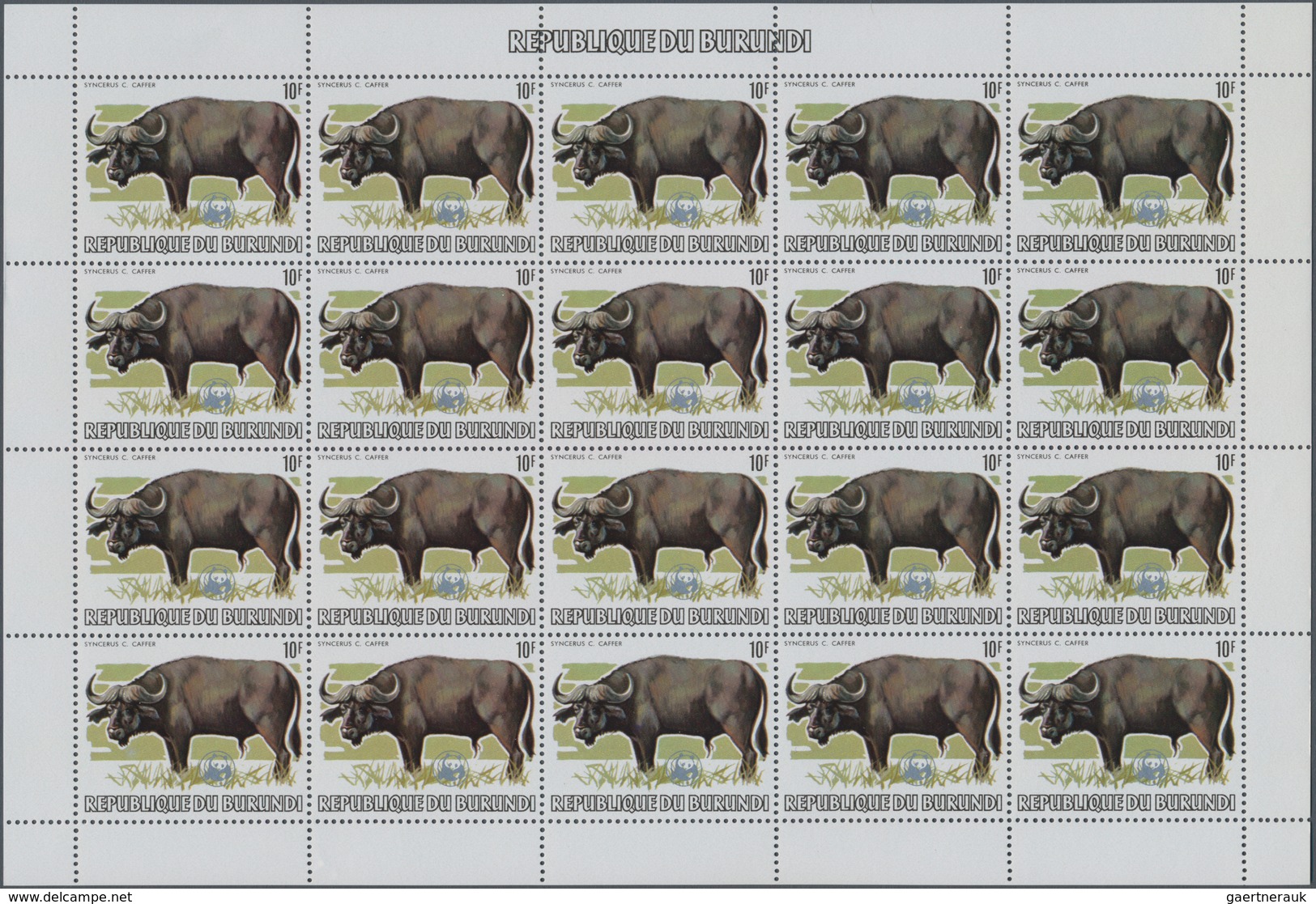 Burundi: 1982. AFRICAN WILDLIFE. Complete set of 13 from 2fr. to 85fr. in complete sheets of 20 stam