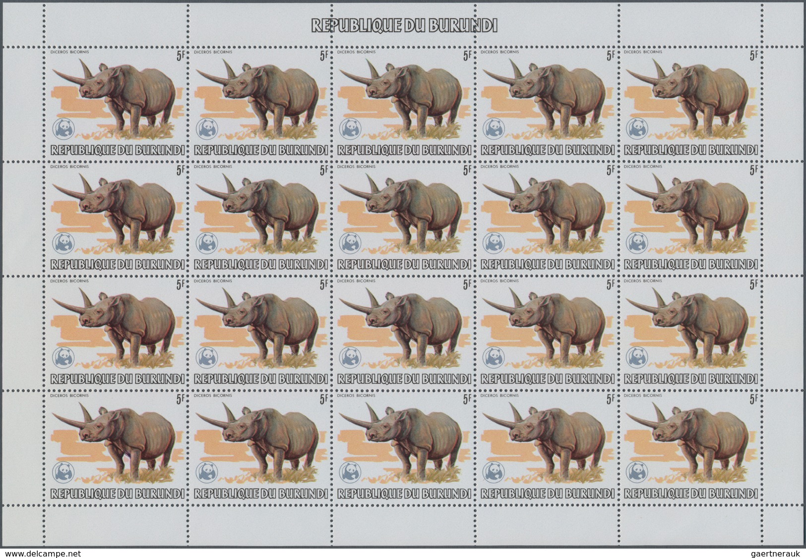 Burundi: 1982. AFRICAN WILDLIFE. Complete set of 13 from 2fr. to 85fr. in complete sheets of 20 stam