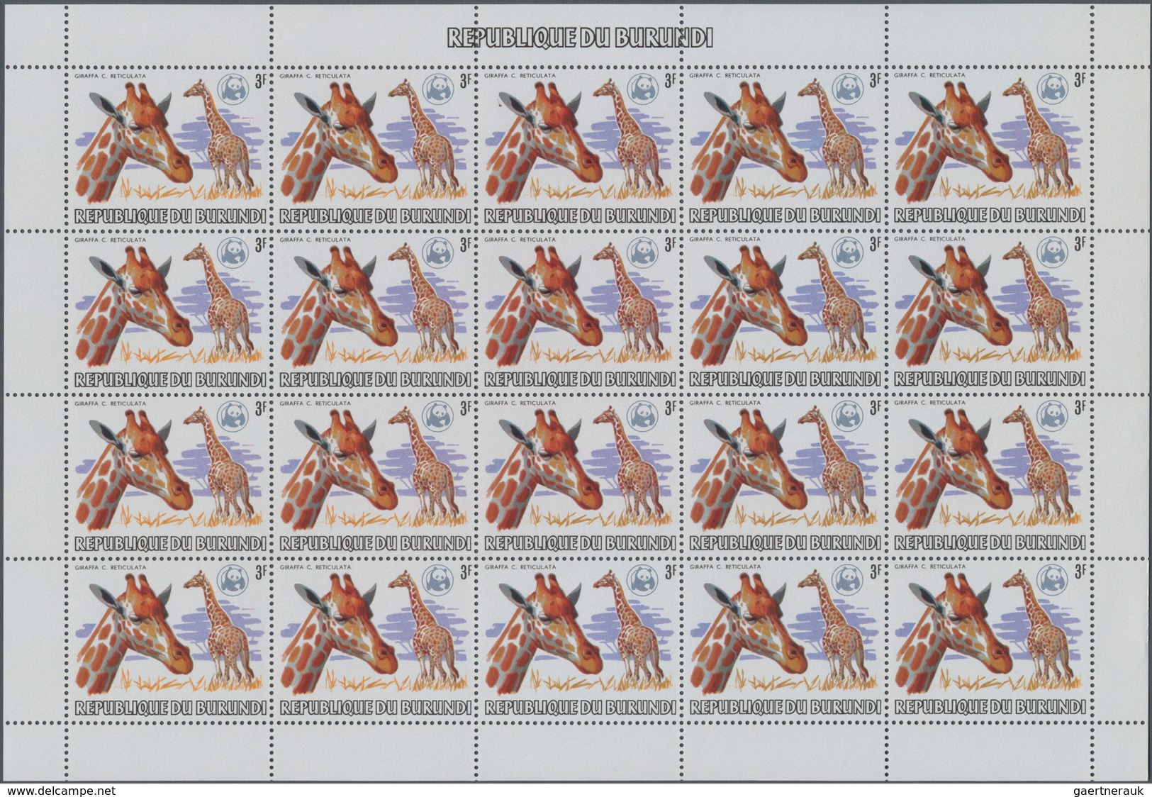 Burundi: 1982. AFRICAN WILDLIFE. Complete set of 13 from 2fr. to 85fr. in complete sheets of 20 stam