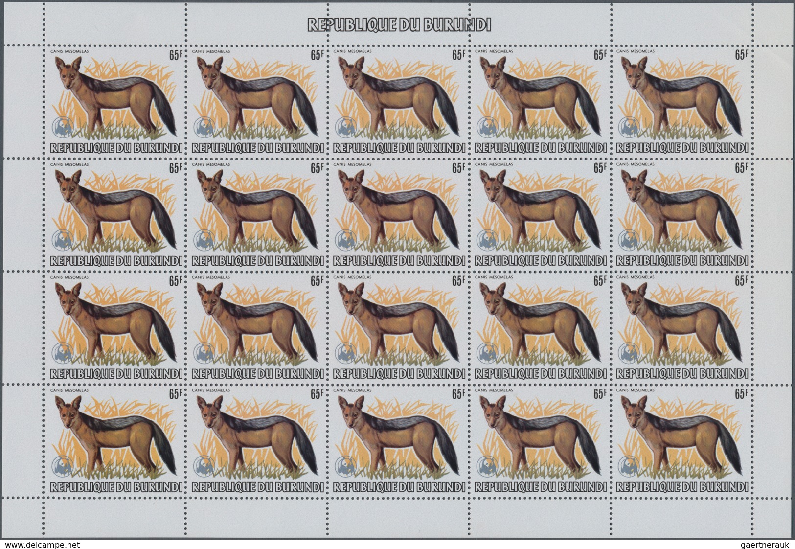 Burundi: 1982. AFRICAN WILDLIFE. Complete set of 13 from 2fr. to 85fr. in complete sheets of 20 stam