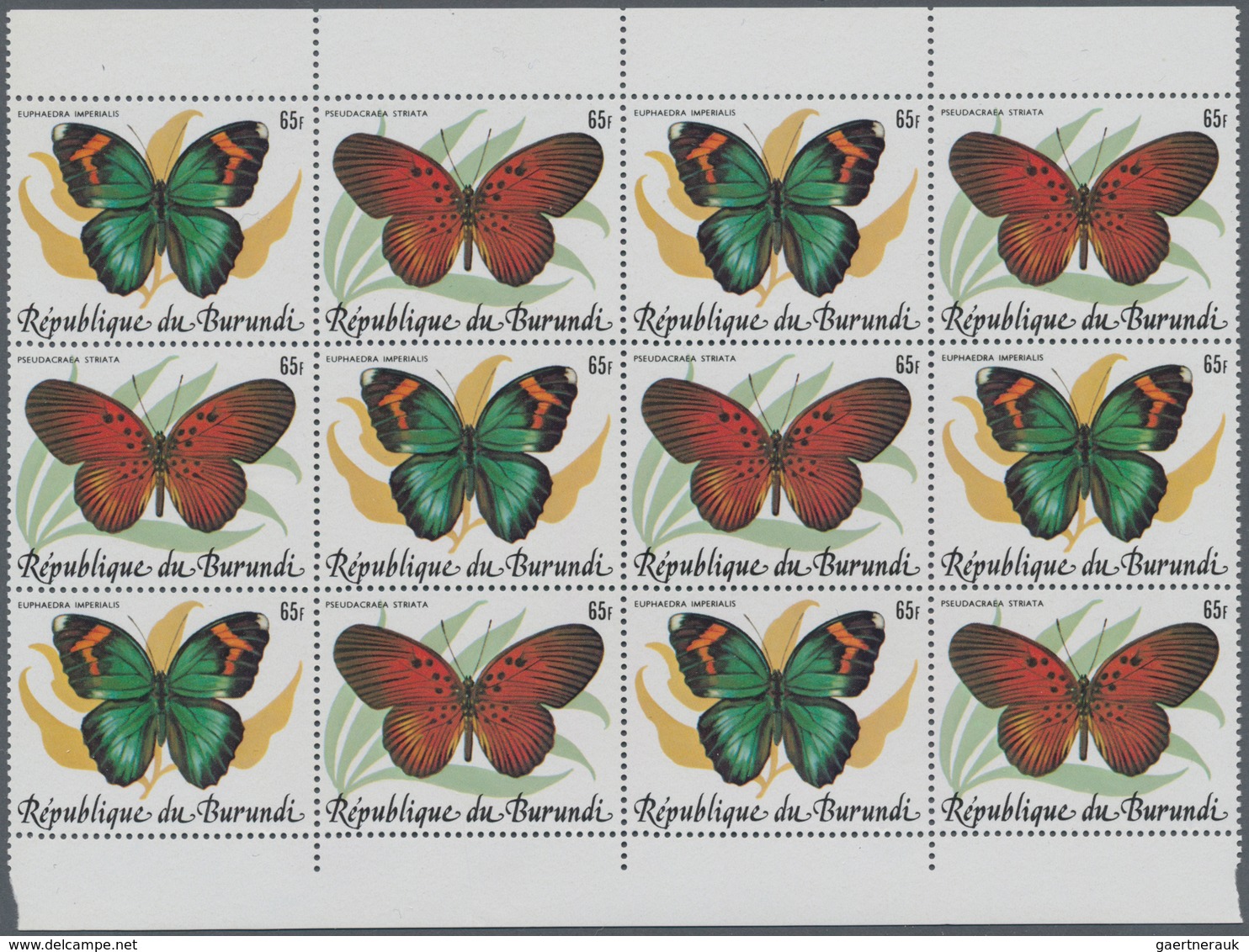 Burundi: 1984, Butterflies Complete Set Of 10 In Se-tenant Pairs In Blocks Of 12 (six Sets), Mint Ne - Used Stamps