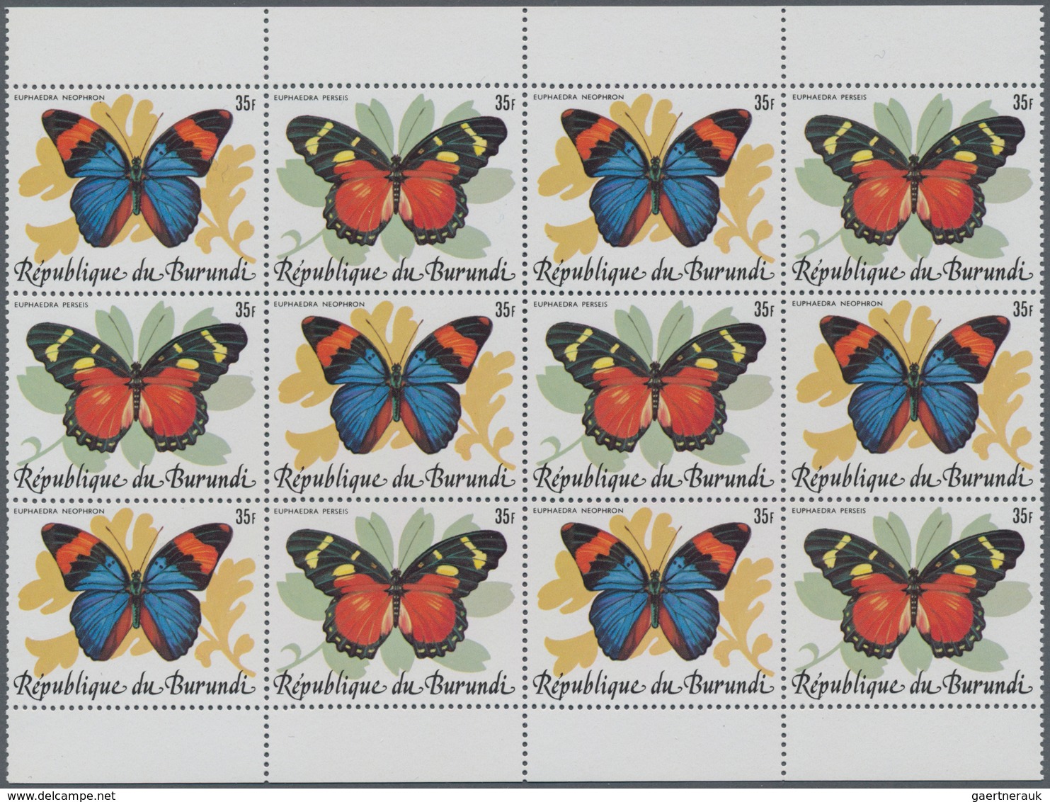 Burundi: 1984, Butterflies Complete Set Of 10 In Se-tenant Pairs In Blocks Of 12 (six Sets), Mint Ne - Used Stamps