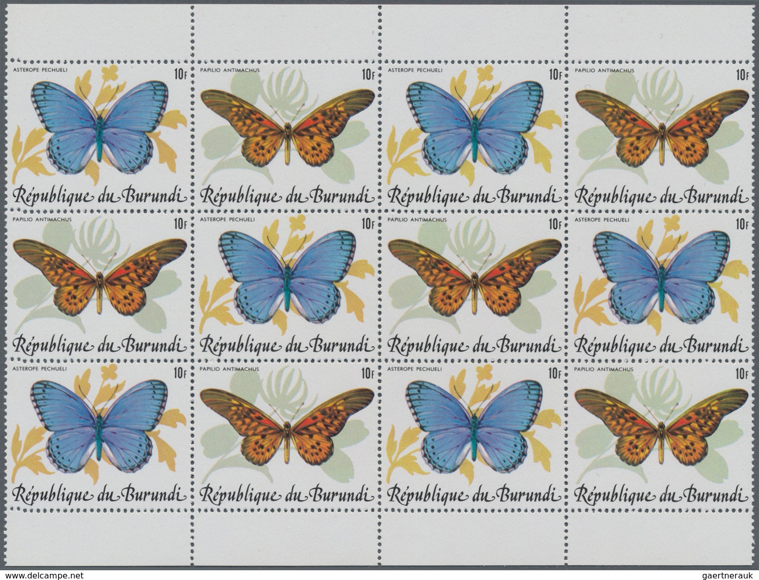 Burundi: 1984, Butterflies complete set of 10 in se-tenant pairs in blocks of 12 (six sets), mint ne