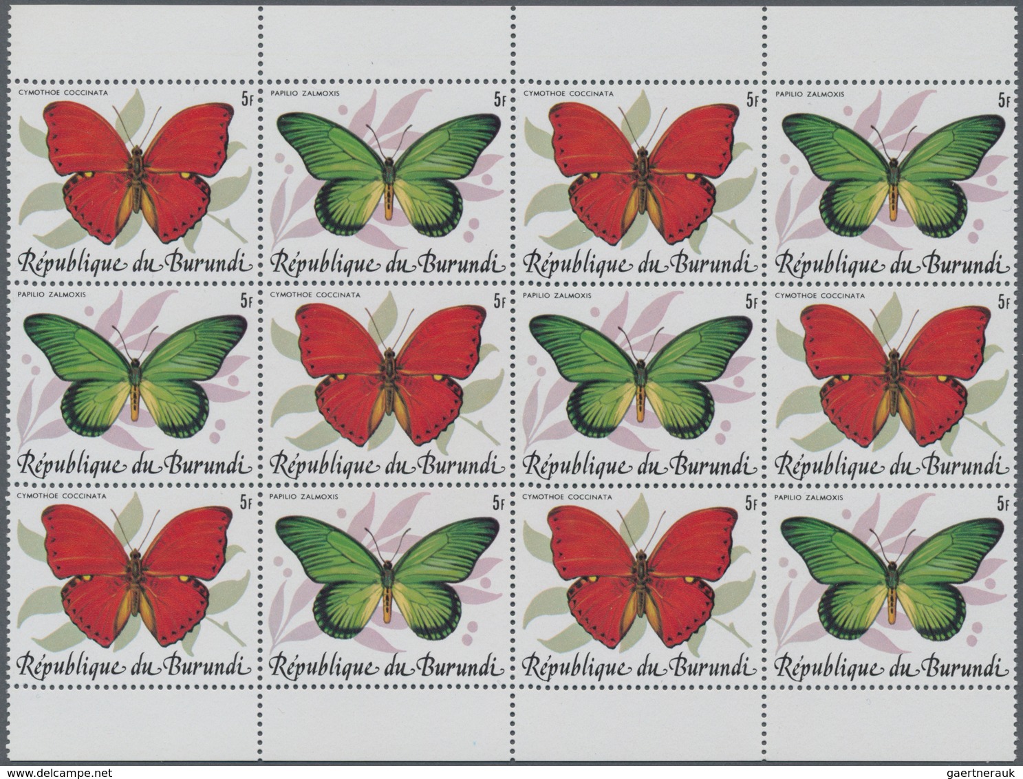 Burundi: 1984, Butterflies complete set of 10 in se-tenant pairs in blocks of 12 (six sets), mint ne