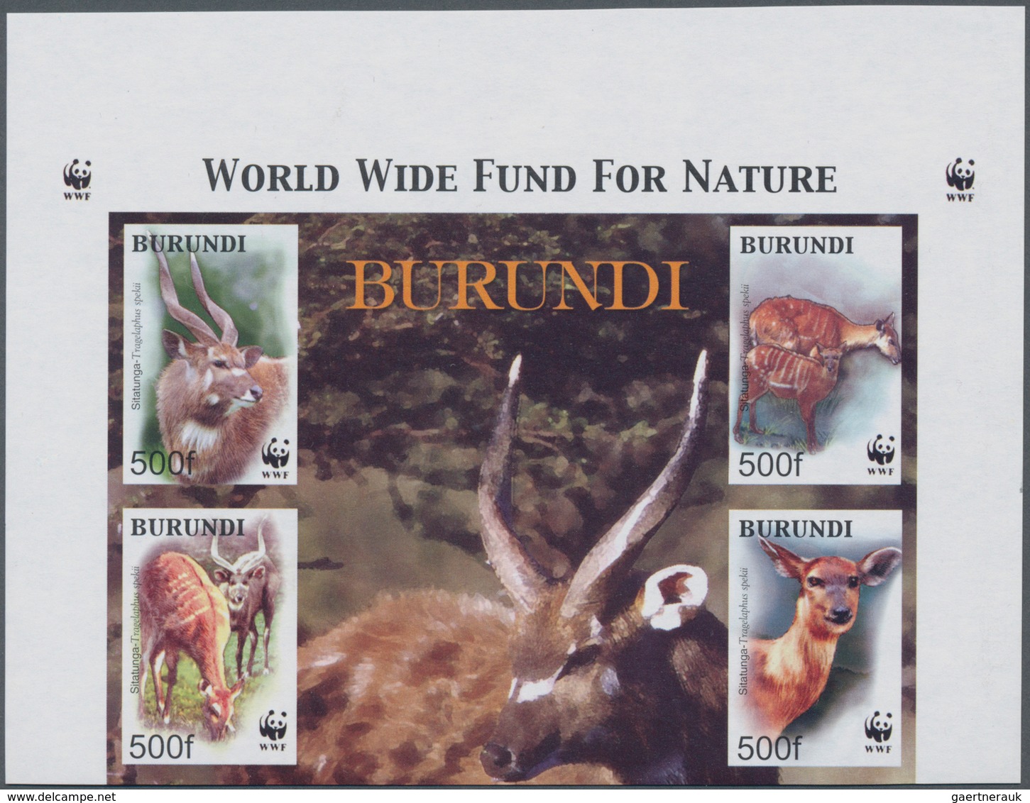 Burundi: 2004, WWF 'Sitatunga' (Tragelaphus Spekii) Complete Set Of Four In An IMPERFORATE Se-tenant - Gebraucht