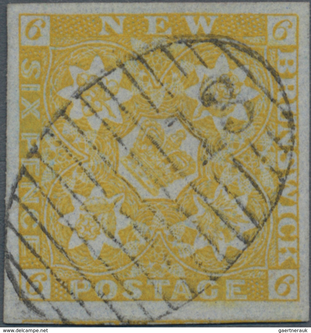 Neubraunschweig: 1851 6d. Mustard-yellow On Blue Paper, Used And Cancelled By Superb Strike Of Numer - Briefe U. Dokumente