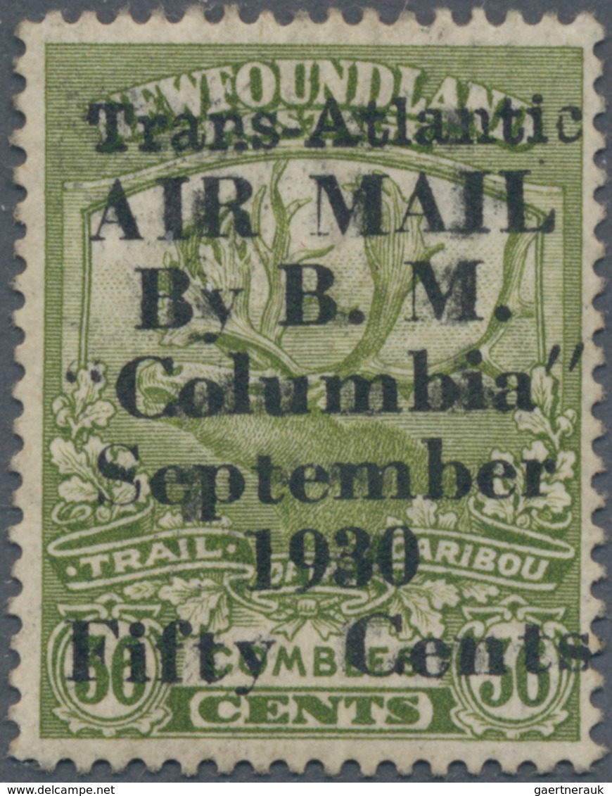 Neufundland - Flugpost: 1930, 36 C. Sage-green With Overprint "Trans-Atlantic AIR MAIL By B.M. "Colu - Back Of Book