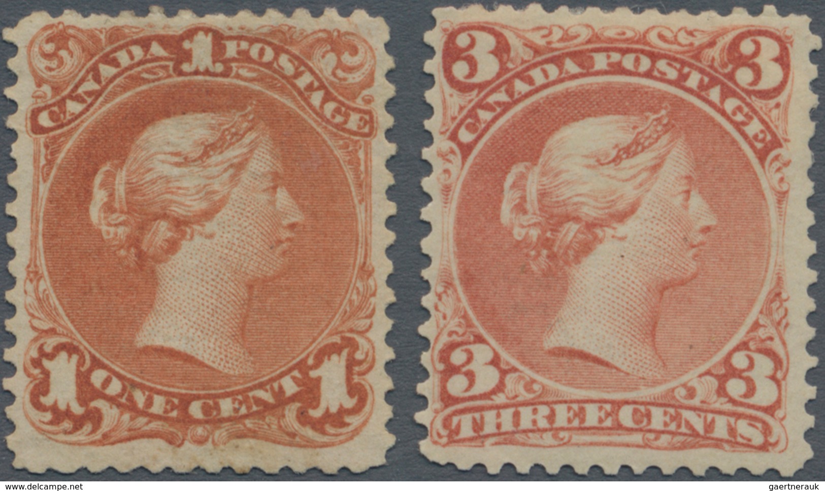 Canada / Kanada: 1868 QV 1c.red-brown And 3c. Brown-red Both Mint With Hinge Marks And Large Part Or - Unused Stamps