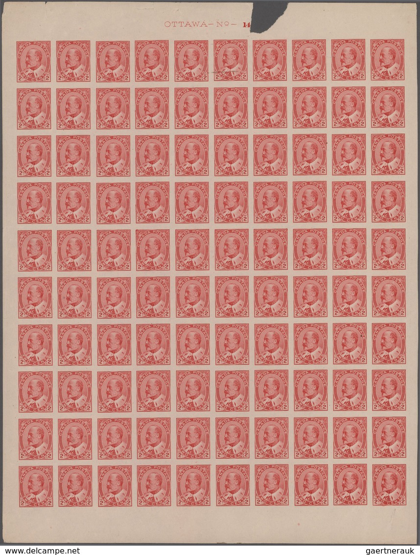 Canada / Kanada: 1909, Definitives KEVII, 2c. Pale Rose-carmine, Imperforate Sheet Of 100 Stamps (=5 - Unused Stamps