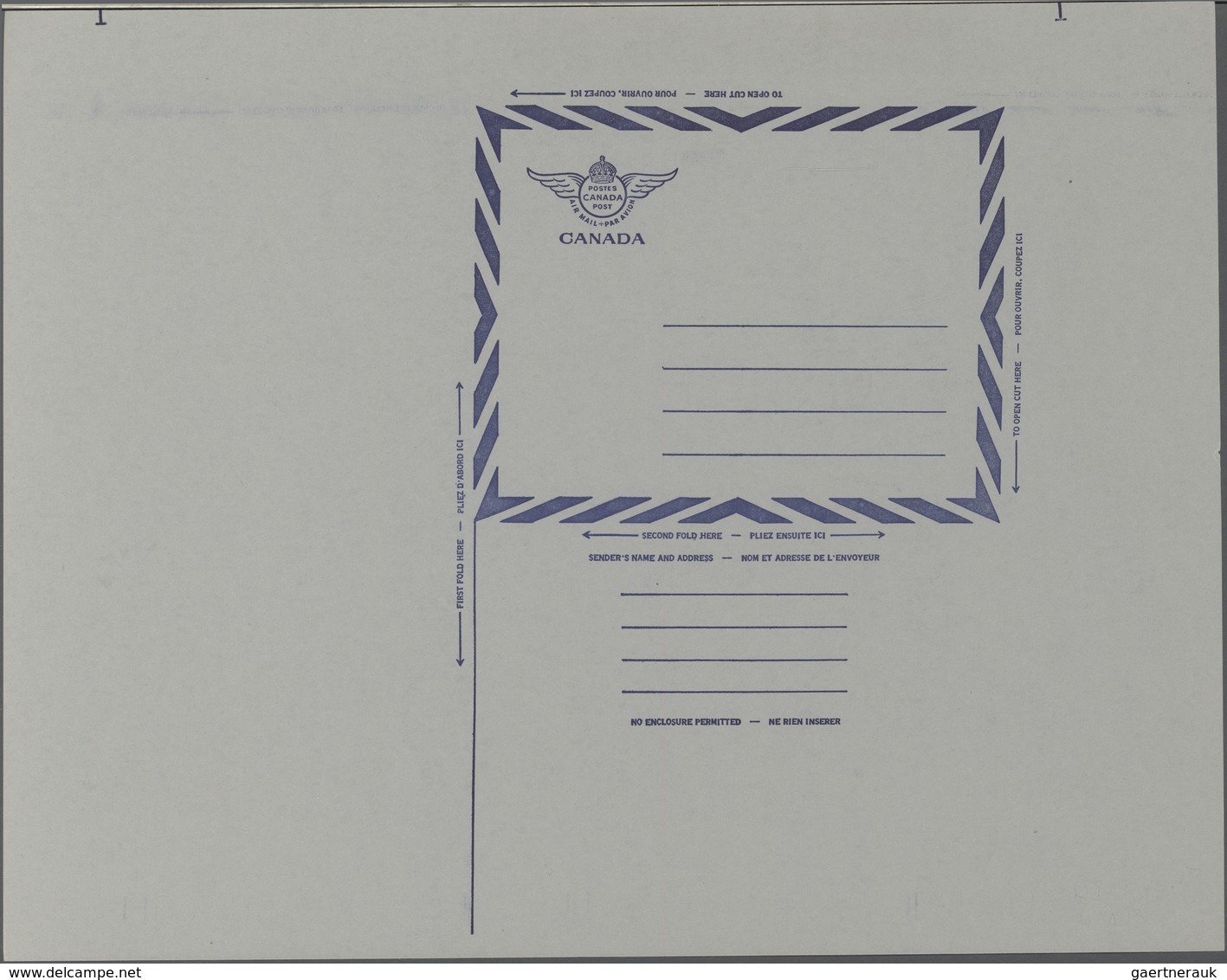 Canada - Ganzsachen: 1950 Unused And Unfolded Aerogram 10 Cents Blue On Grey Paper, Form Proof No Di - 1953-.... Elizabeth II