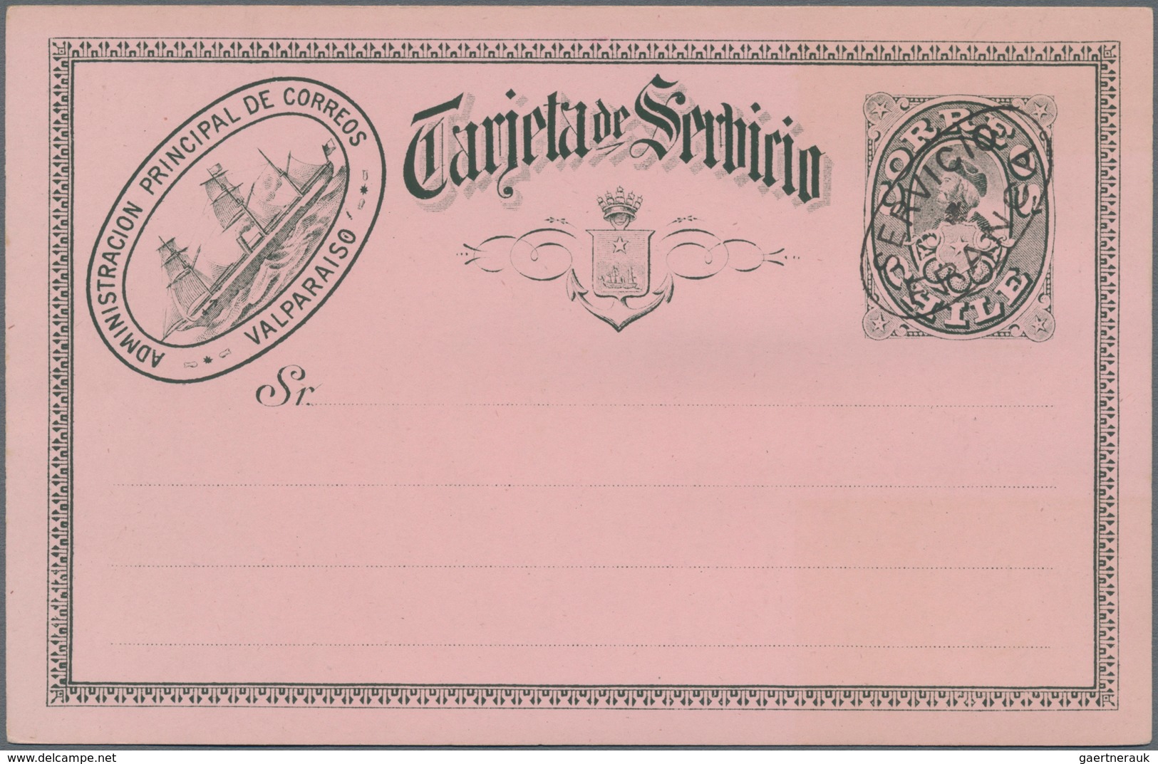 Chile - Ganzsachen: 1896, Two Official Cards "Tarjeta De Servicio" With Oval Imprint "SERVICIO FRANC - Chile