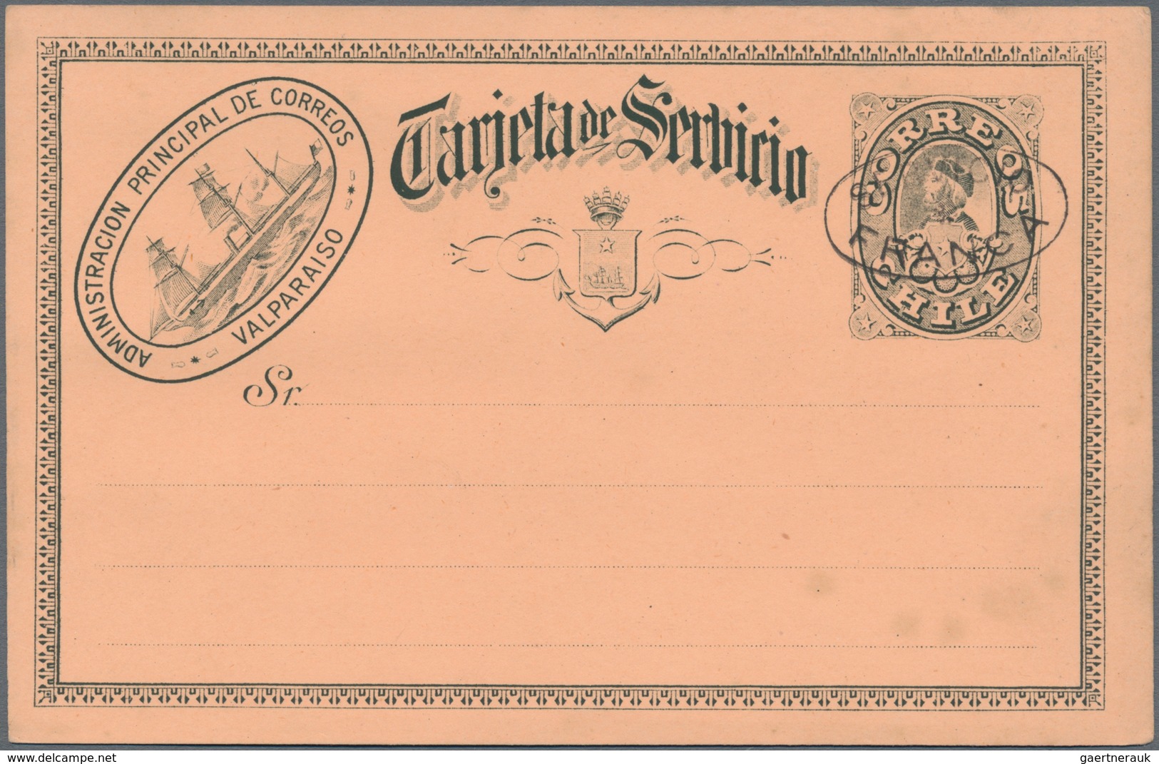 Chile - Ganzsachen: 1896, Two Official Cards "Tarjeta De Servicio" With Oval Imprint "SERVICIO FRANC - Chile