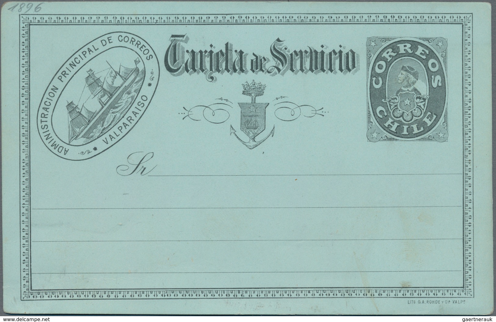 Chile - Ganzsachen: 1897, Three Rare Official Cards "Tarjeta De Servicio" With "Sr." In Cript Types - Chili
