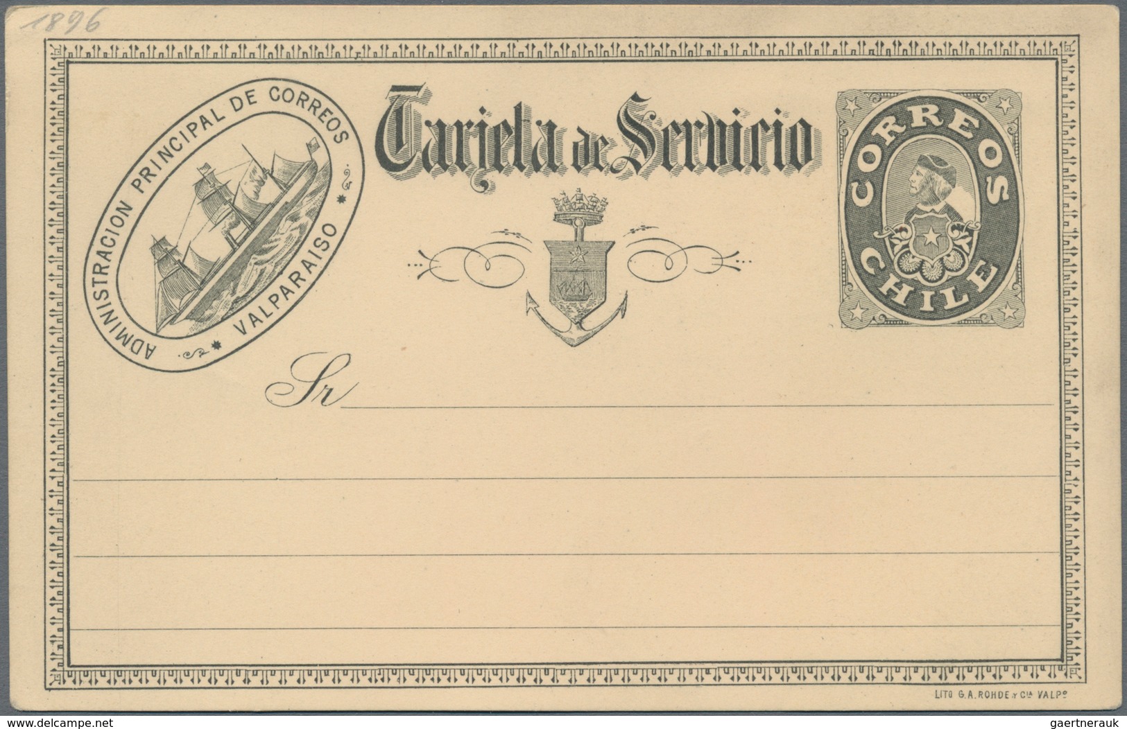 Chile - Ganzsachen: 1897, Three Rare Official Cards "Tarjeta De Servicio" With "Sr." In Cript Types - Chile