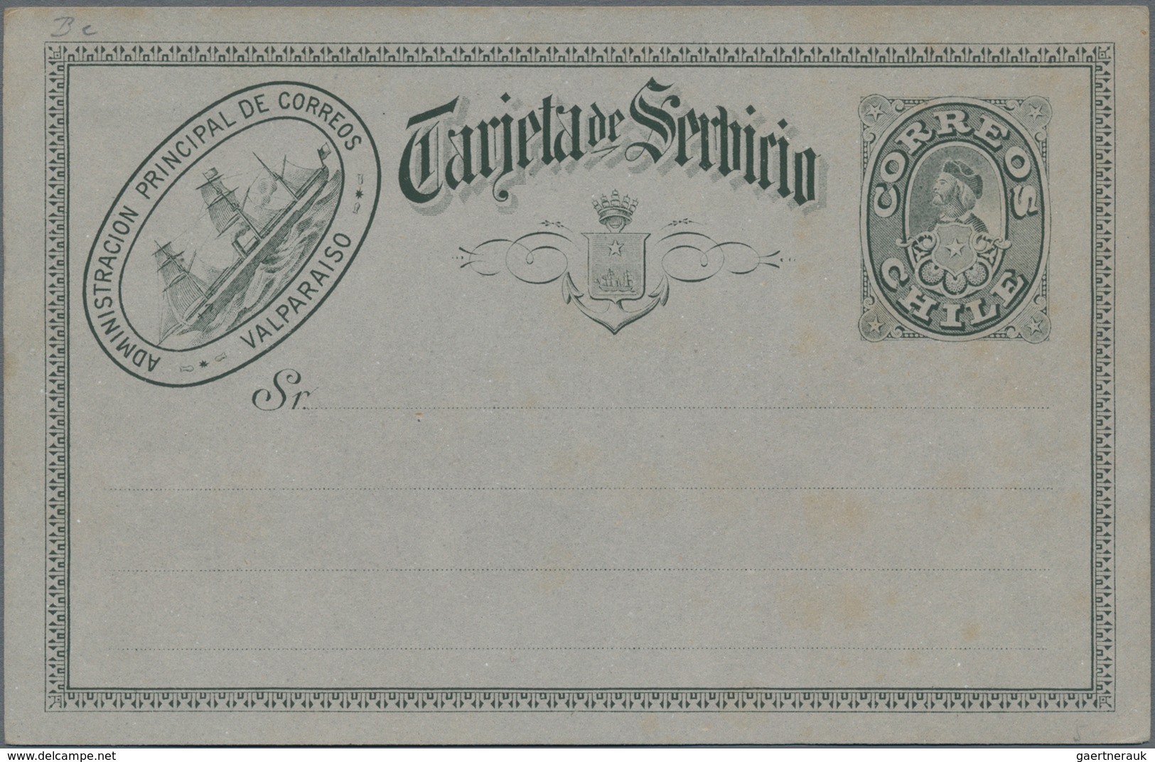 Chile - Ganzsachen: 1897, Three Rare Official Cards "Tarjeta De Servicio" With "Sr." In Cript Types - Chili