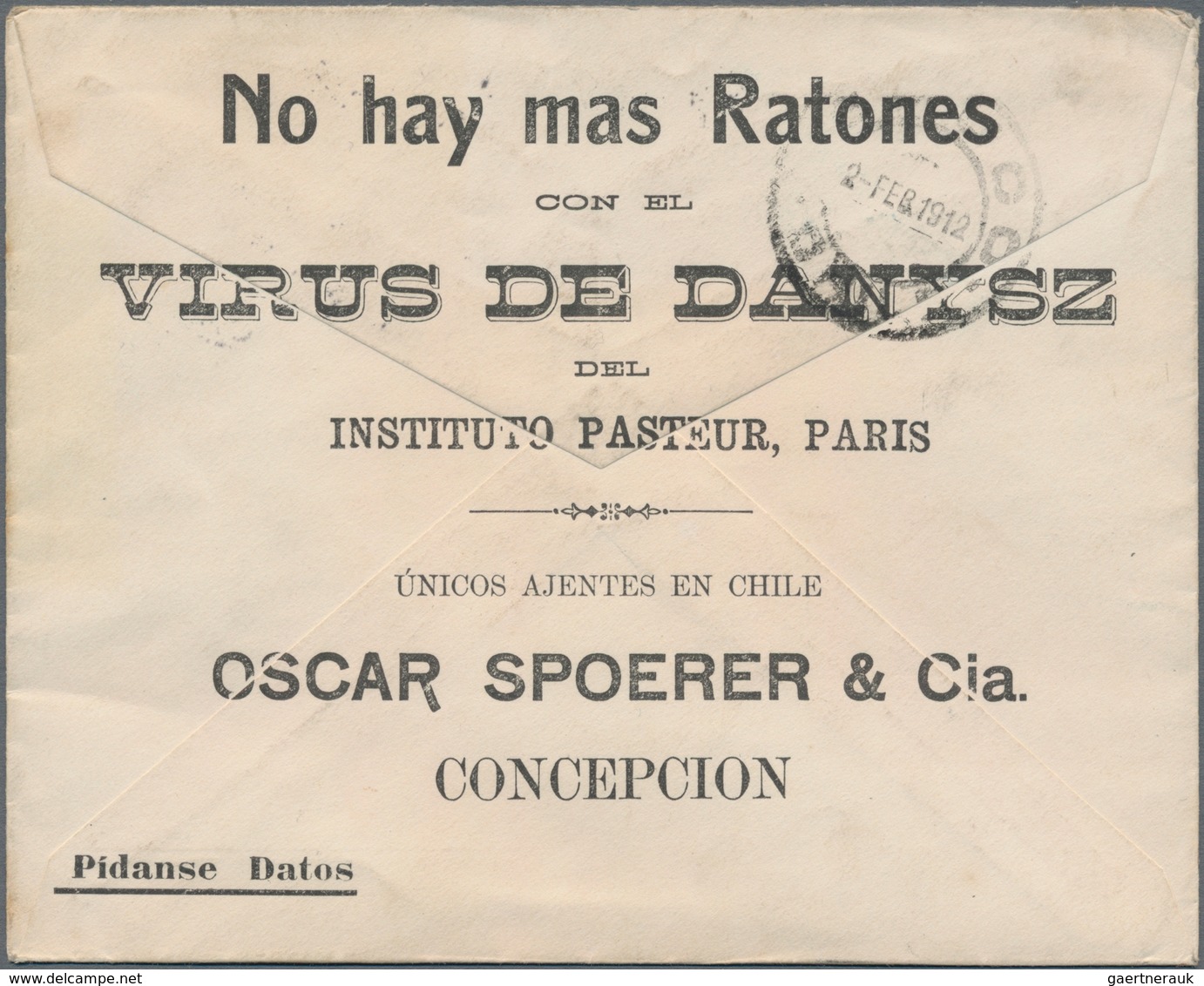 Chile - Ganzsachen: 1912, Stationery-envelope 5 C Greenish-grey With Private Imprint "No Hay Mas Rat - Chile