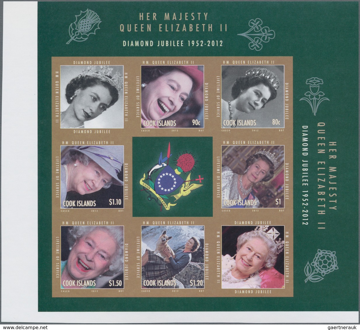 Cook-Inseln: 2012, Diamond Jubilee Of QEII IMPERFORATE Special Sheetlet With Six Stamps And Three Pr - Cook Islands