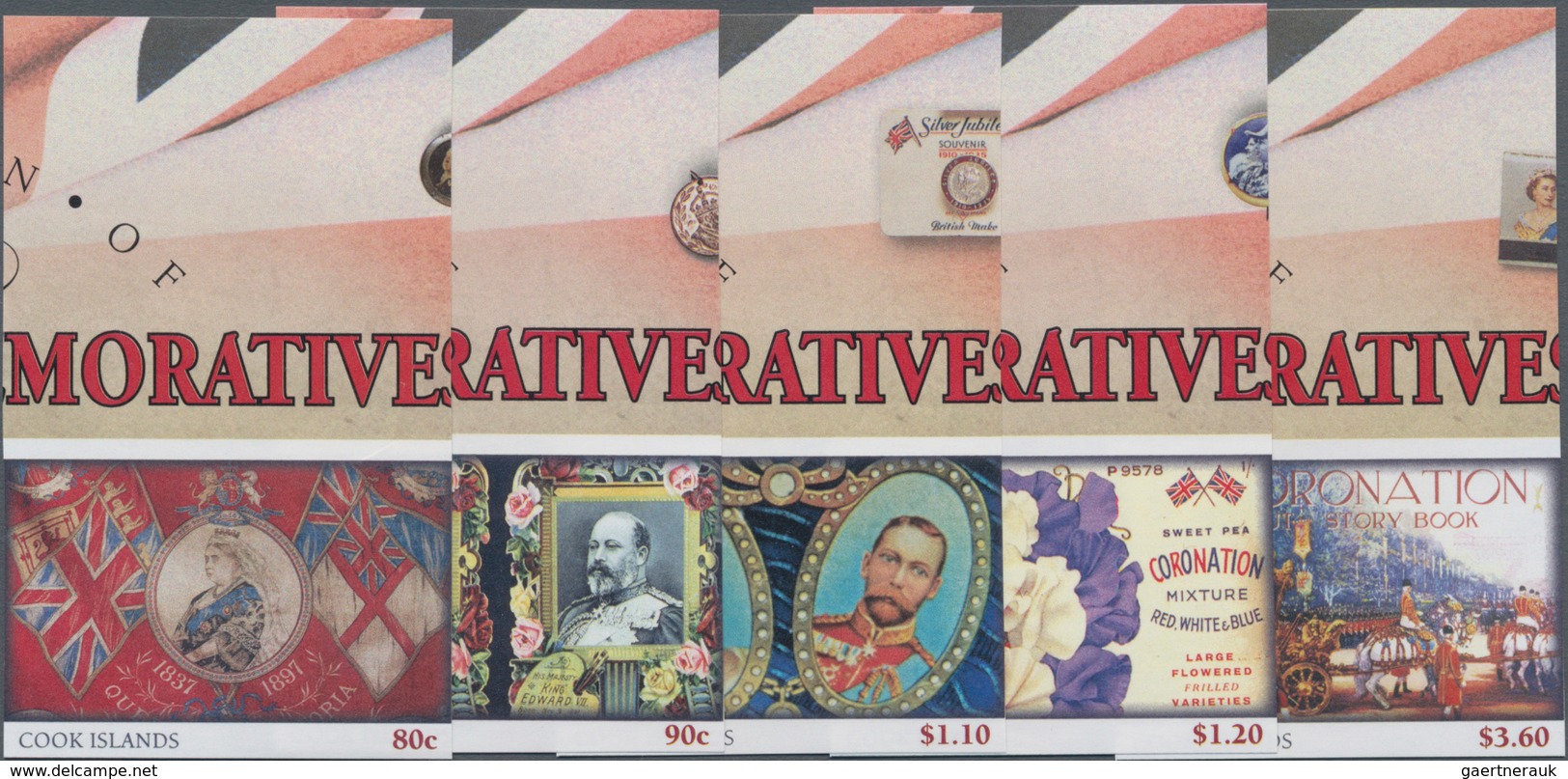 Cook-Inseln: 2013, 60th Anniversary Of Coronation Of QEII Complete IMPERFORATE Set Of Five And The I - Cook Islands