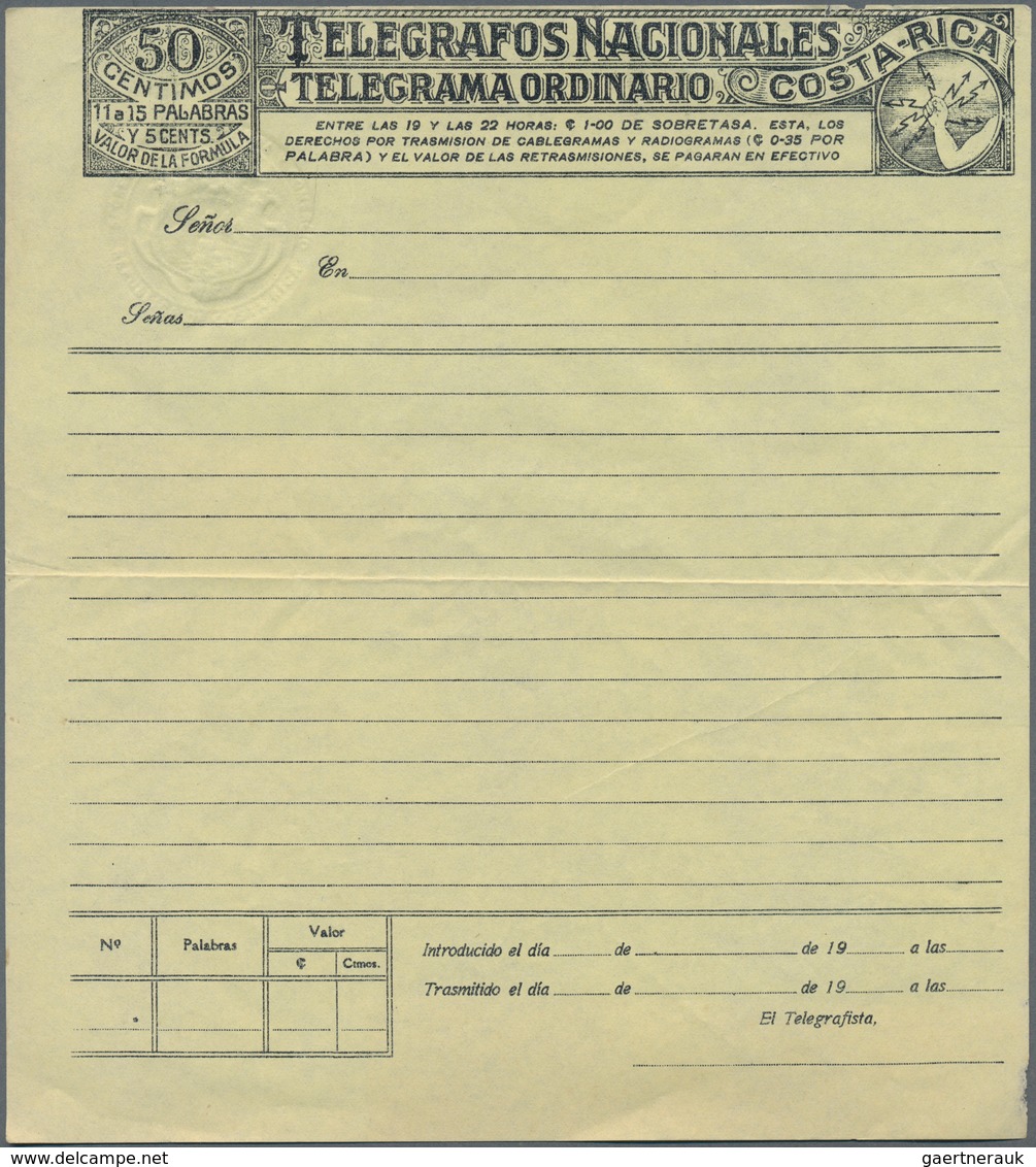 Costa Rica: 19??, Stationery Telegram Formular 50 Centimos "Telegrafos Nacionales Telegrama Ordinari - Costa Rica