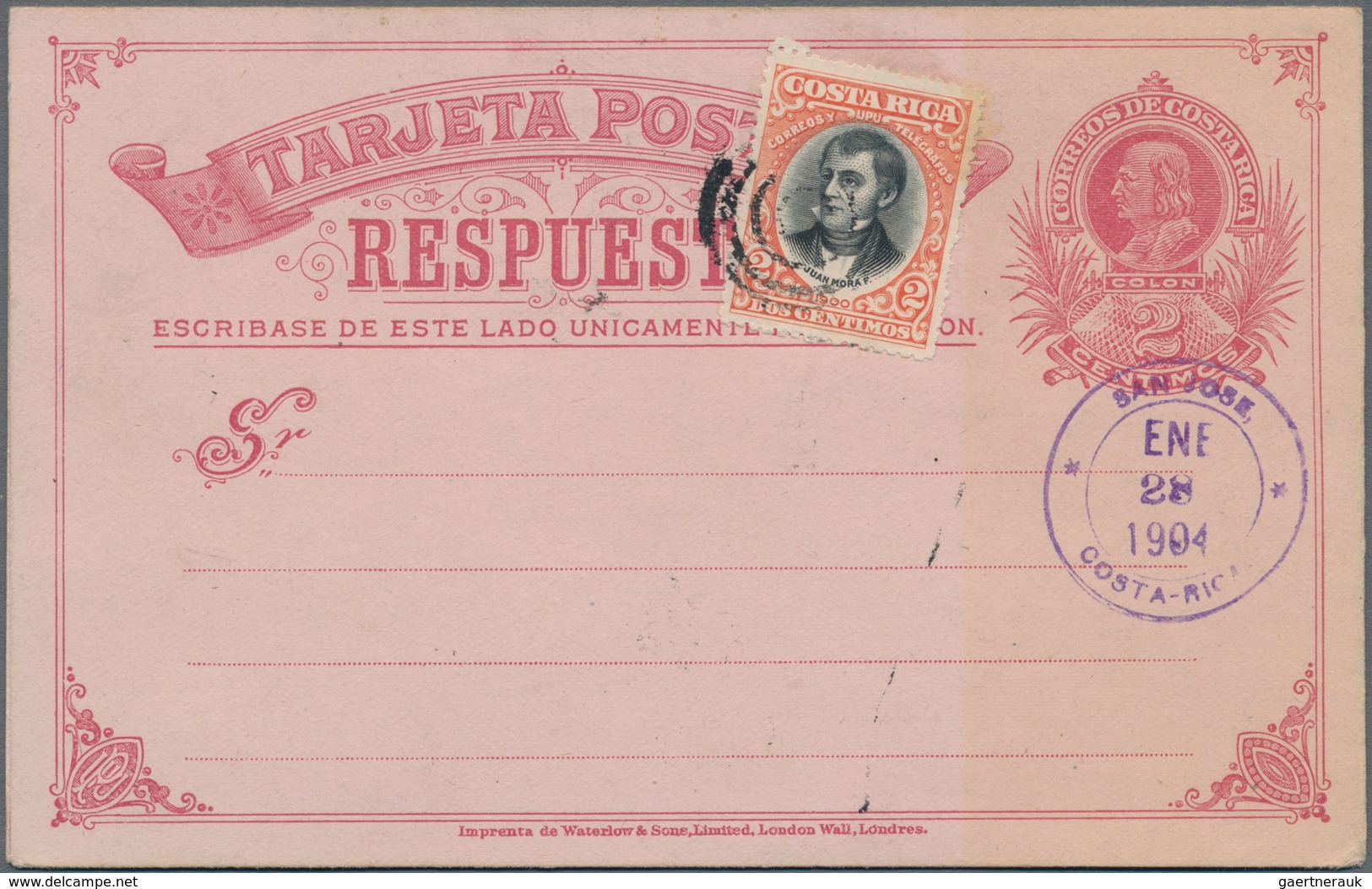 Costa Rica: 1903, Stationery Double Card 2 C Uprated 2 C Sent From "SAN JOSE ENE 28 1904" To Berlin - Costa Rica