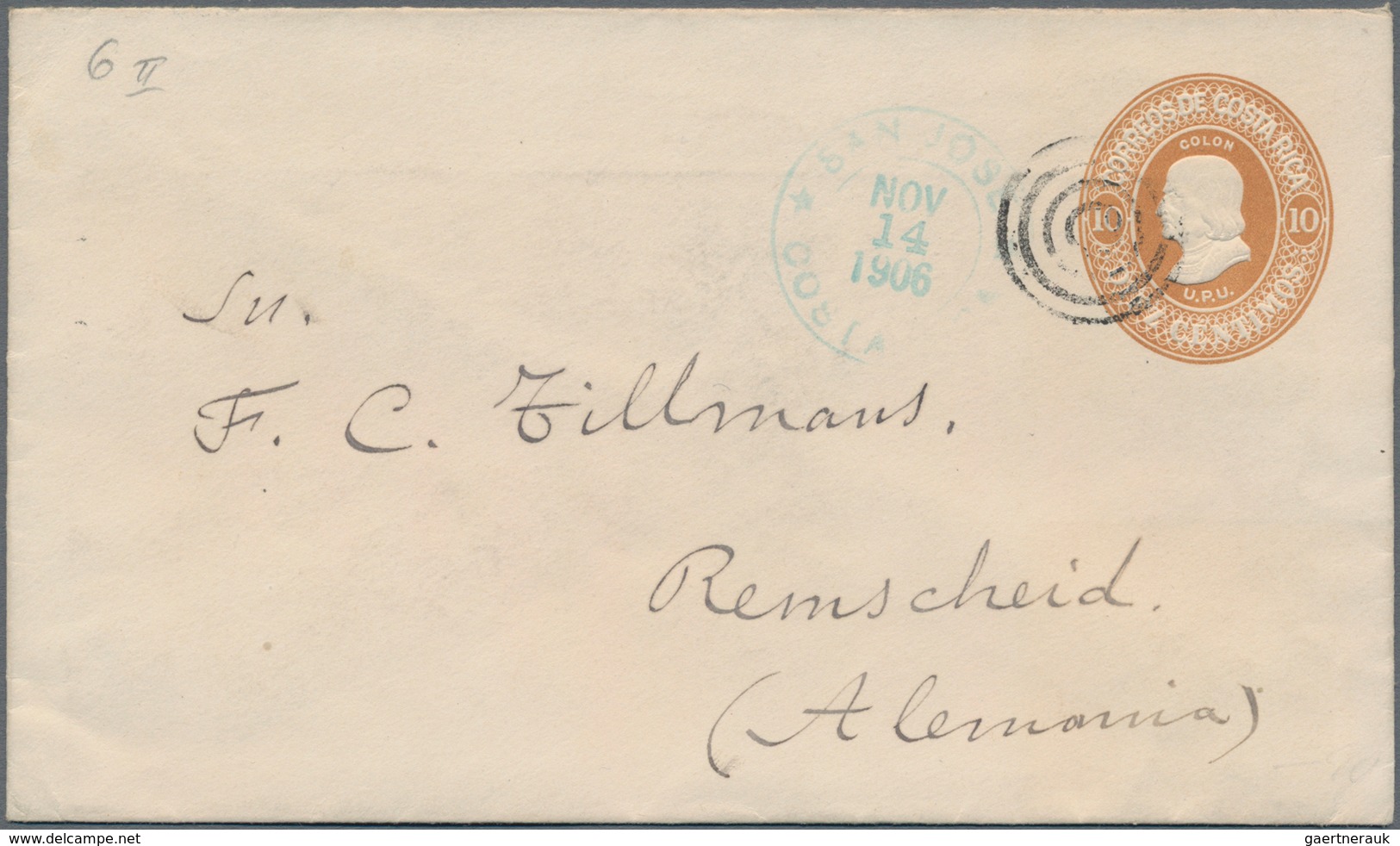 Costa Rica: 1903/07, Three Stationery Envelopes: 1903, 5 C Blue And 10 C Occre With Embossing "WATER - Costa Rica