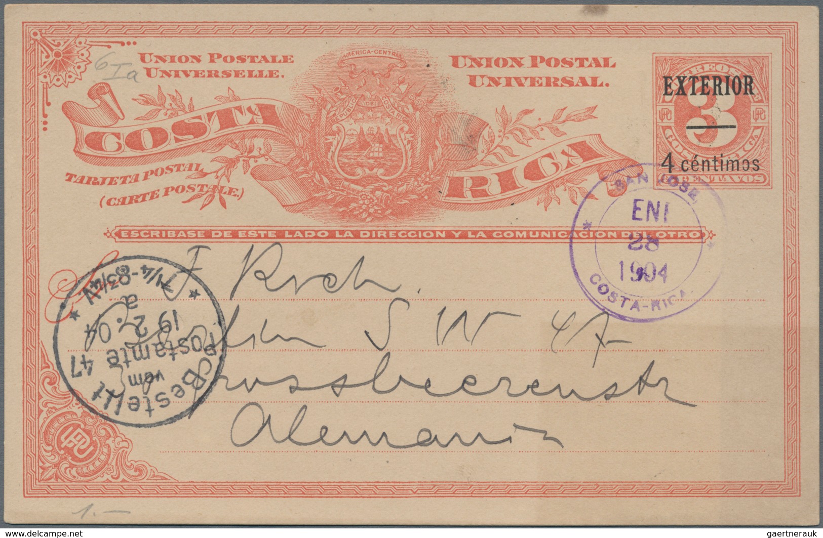 Costa Rica: 1904, Two Stationery Cards, The Rare Double Overprint With Huge "EXTERIOR" Over "INTERIE - Costa Rica