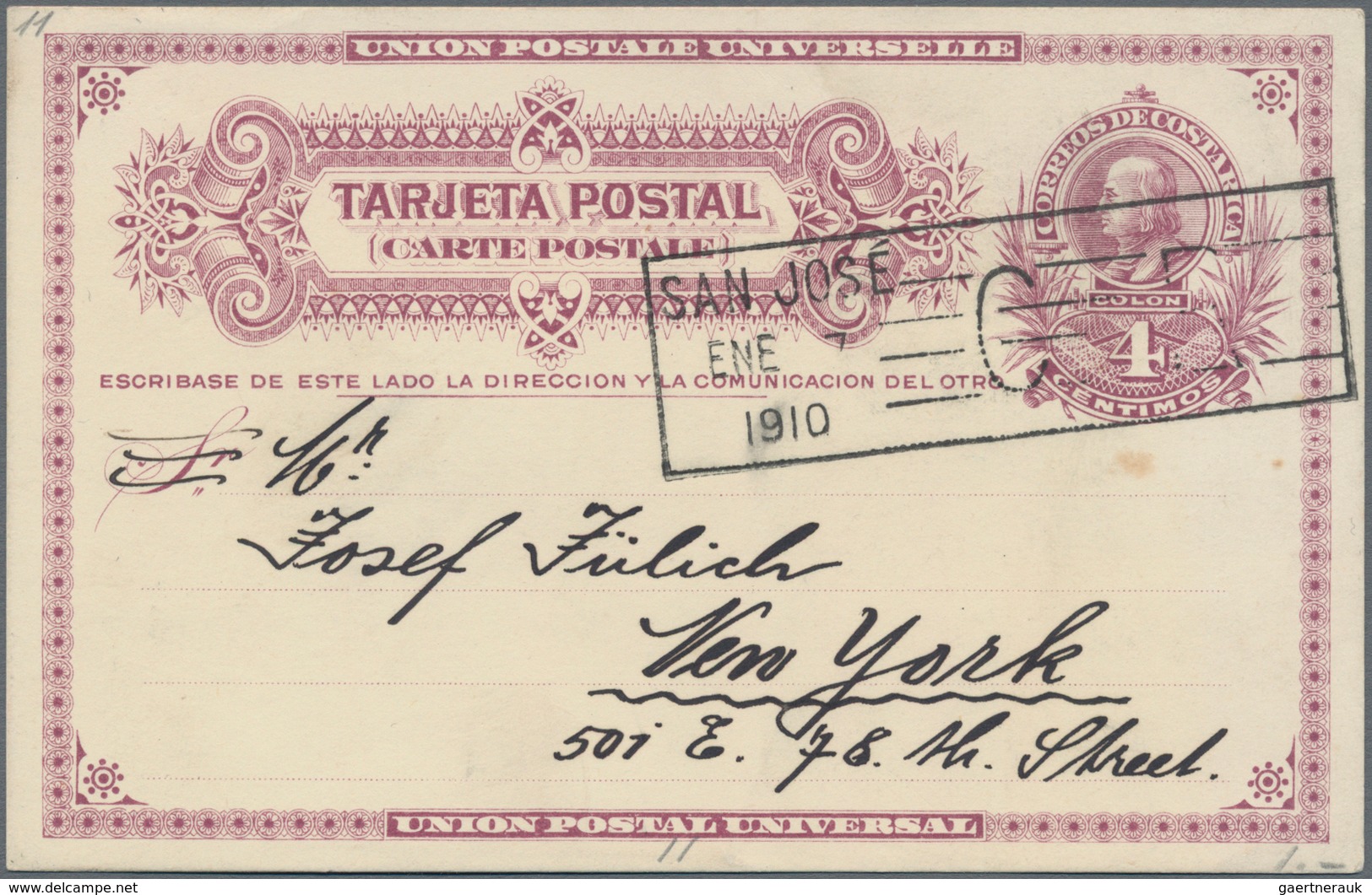 Costa Rica: 1906/11 Two Stationery Cards: 1906, 4 C Deep Red With Cancel "SAN JOSE ABR 10 1912" Sent - Costa Rica