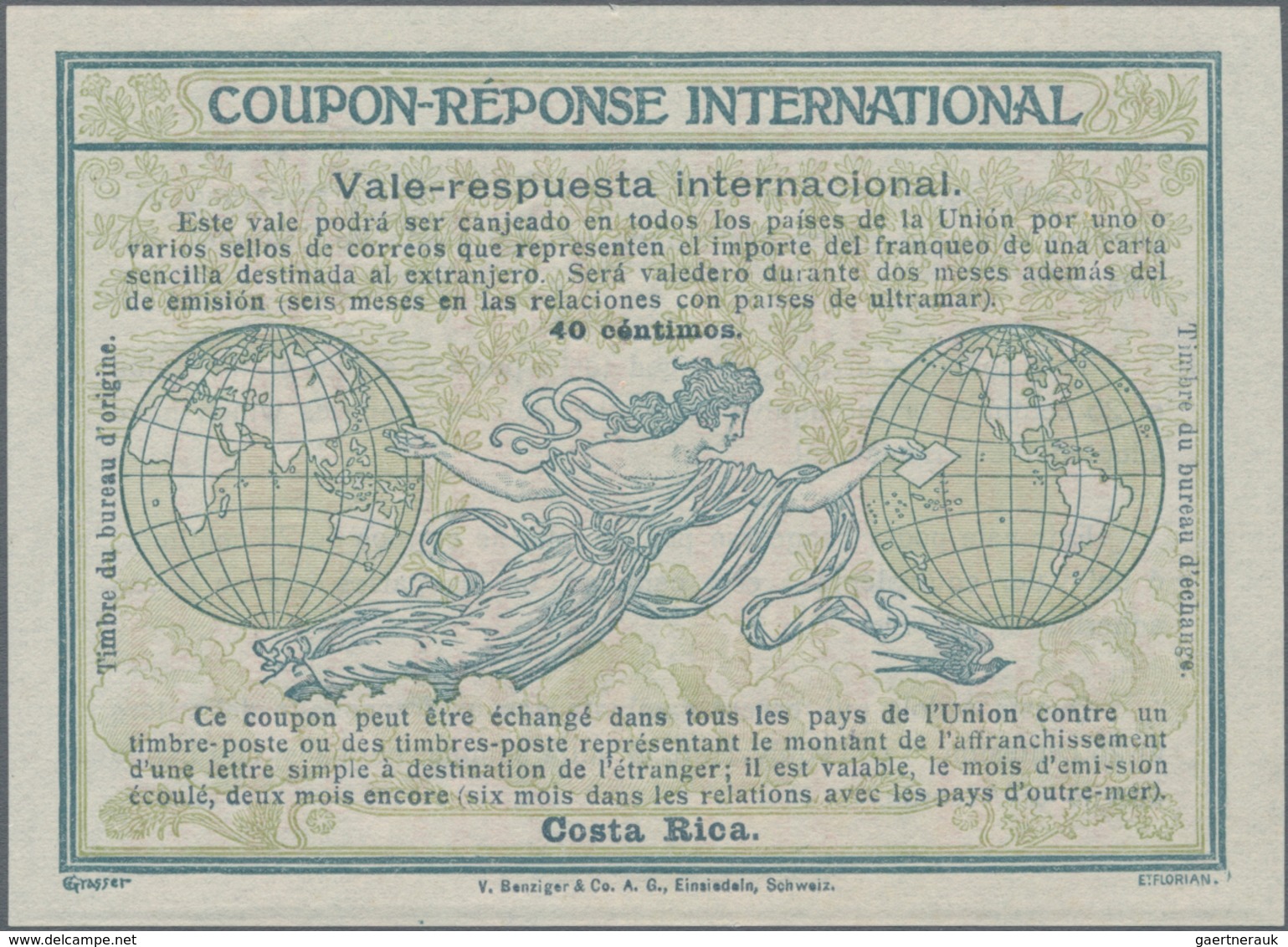 Costa Rica: 1907. International Reply Coupon 40 Céntimos (Rome Type). Collector's Item From Archives - Costa Rica