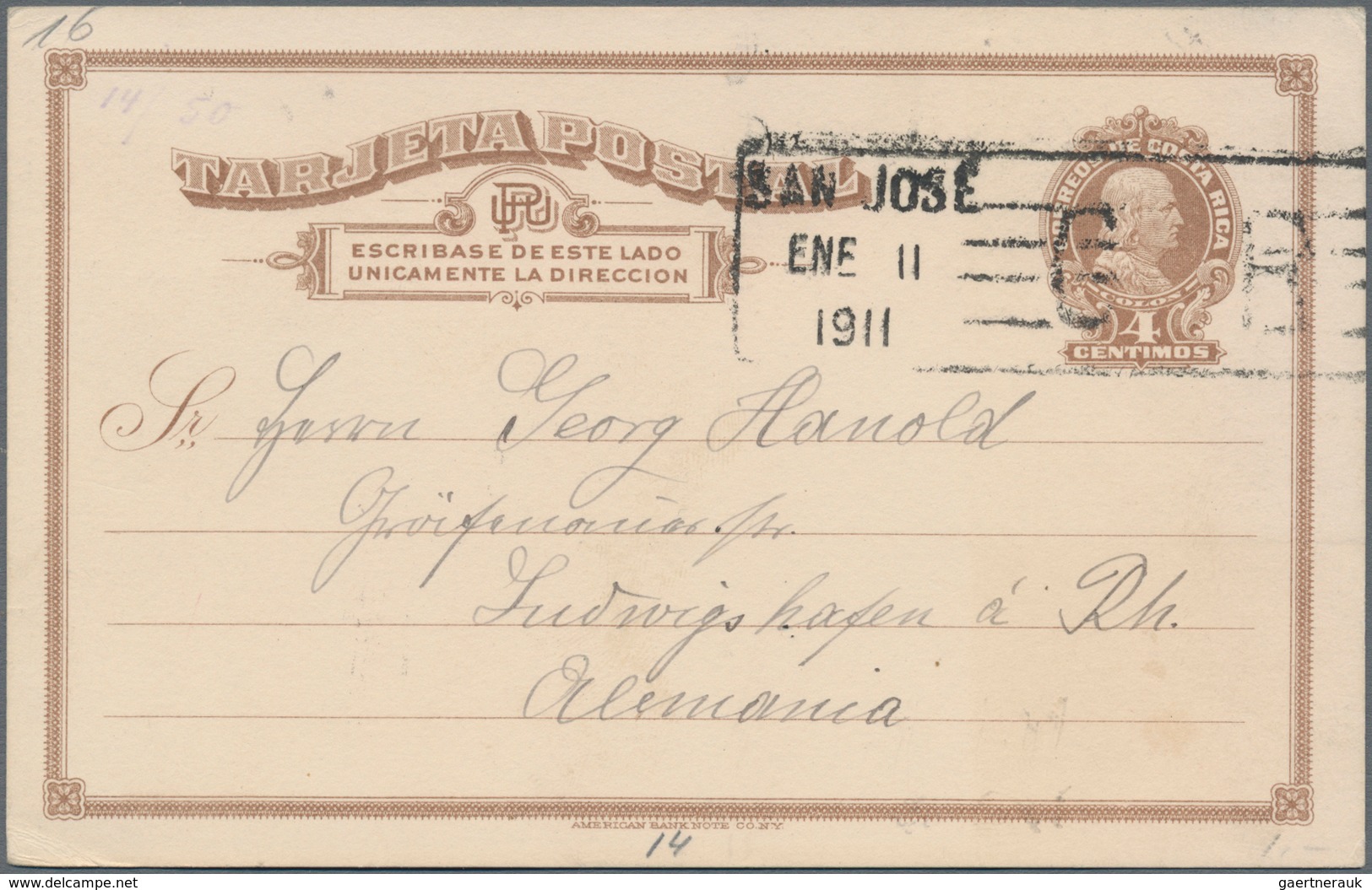 Costa Rica: 1910, Two Stationery Cards, 2 C Blue Uprated 3x 1 C With Cancel "GRECIA DEC 5 1910" (cor - Costa Rica