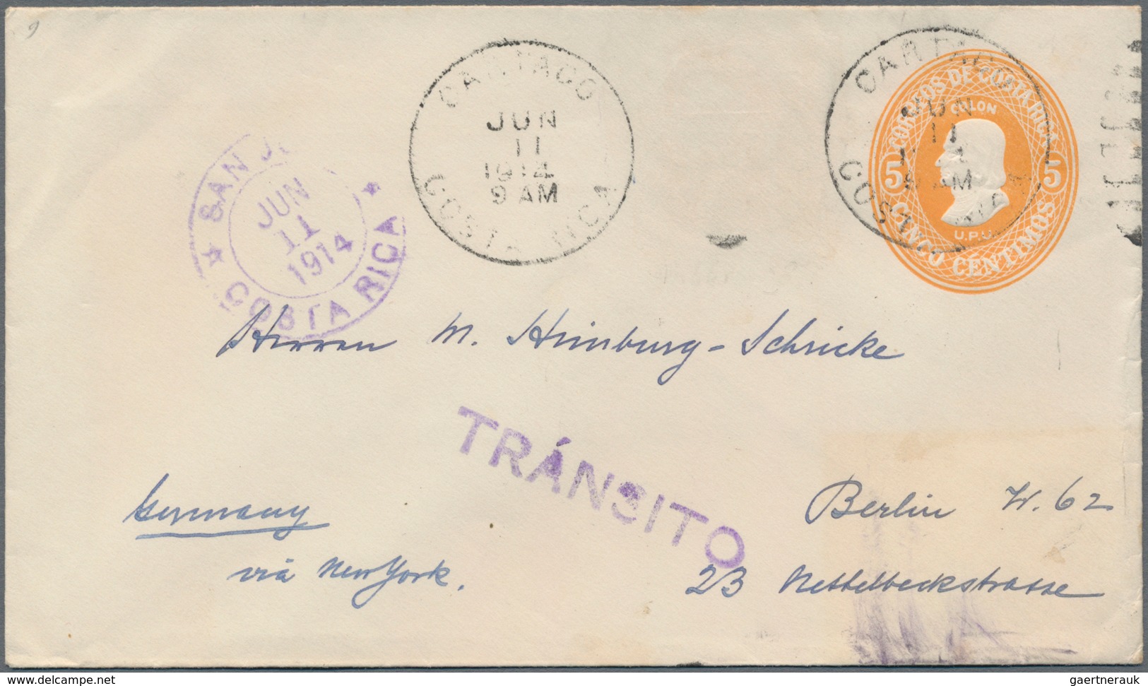 Costa Rica: 1911, Two Stationery Envelopes: 5 C Orange With Imprint "CANAS HNOS. ... SAN JOSE" Uprat - Costa Rica