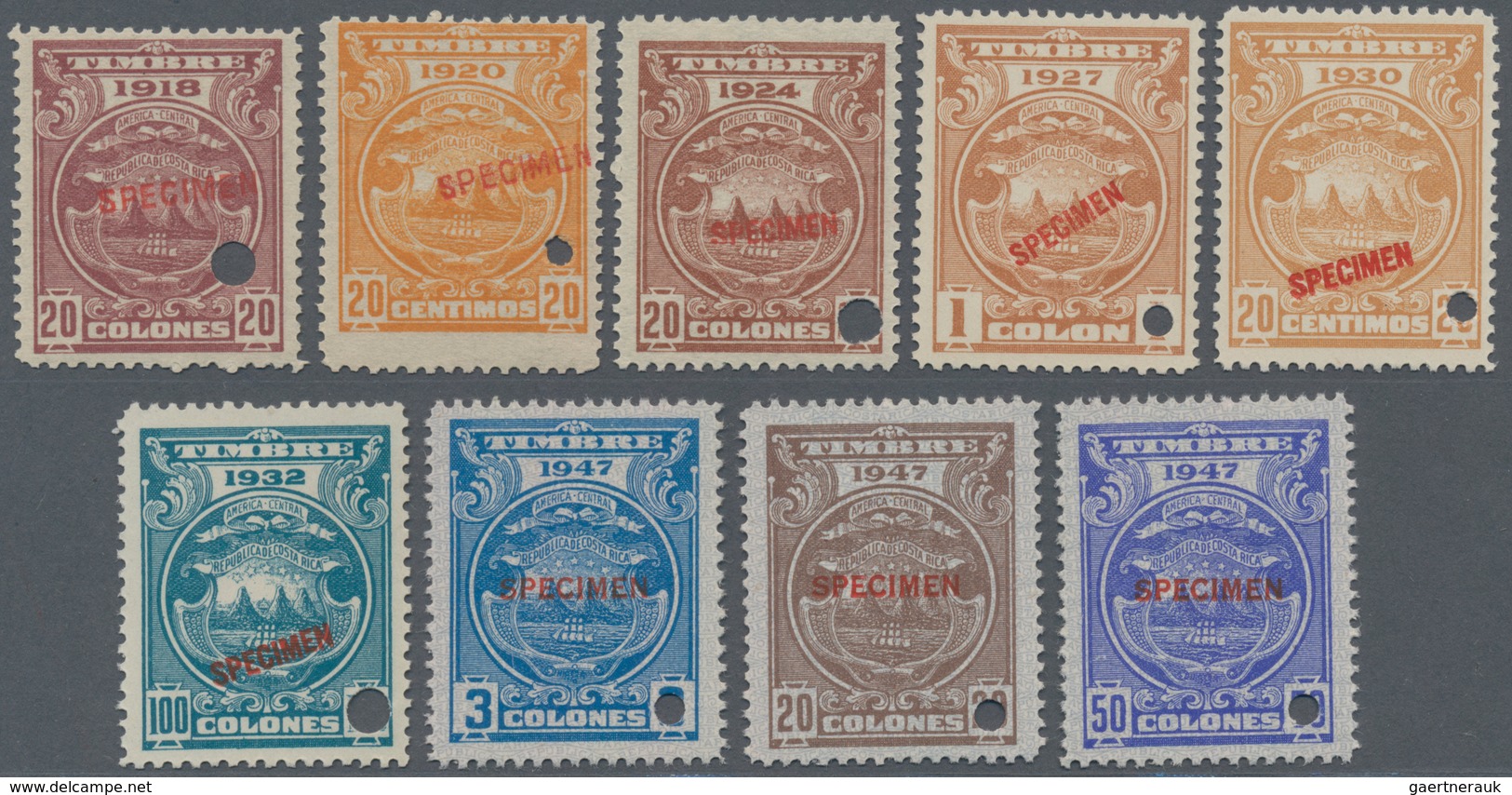 Costa Rica: 1912/1947, 19 Different Revenue Stamps 'TIMBRE (year)' With Mostly Different Years Betwe - Costa Rica