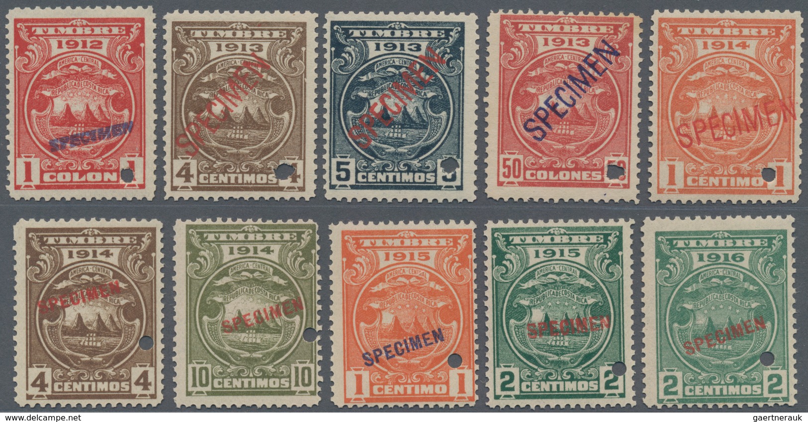 Costa Rica: 1912/1947, 19 Different Revenue Stamps 'TIMBRE (year)' With Mostly Different Years Betwe - Costa Rica