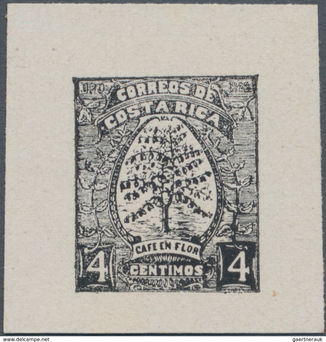 Costa Rica: 1923, PROOF In Black For The Stamp Impression Of 4c. 'Coffee Plant' On White Ungummed Pa - Costa Rica